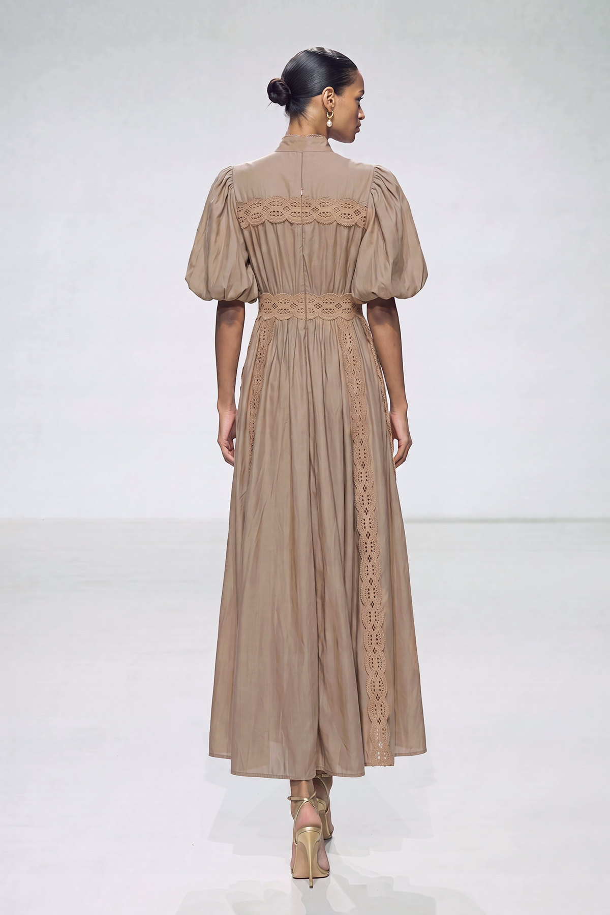Kasai Puff Sleeve Lace Ruch Maxi Dress