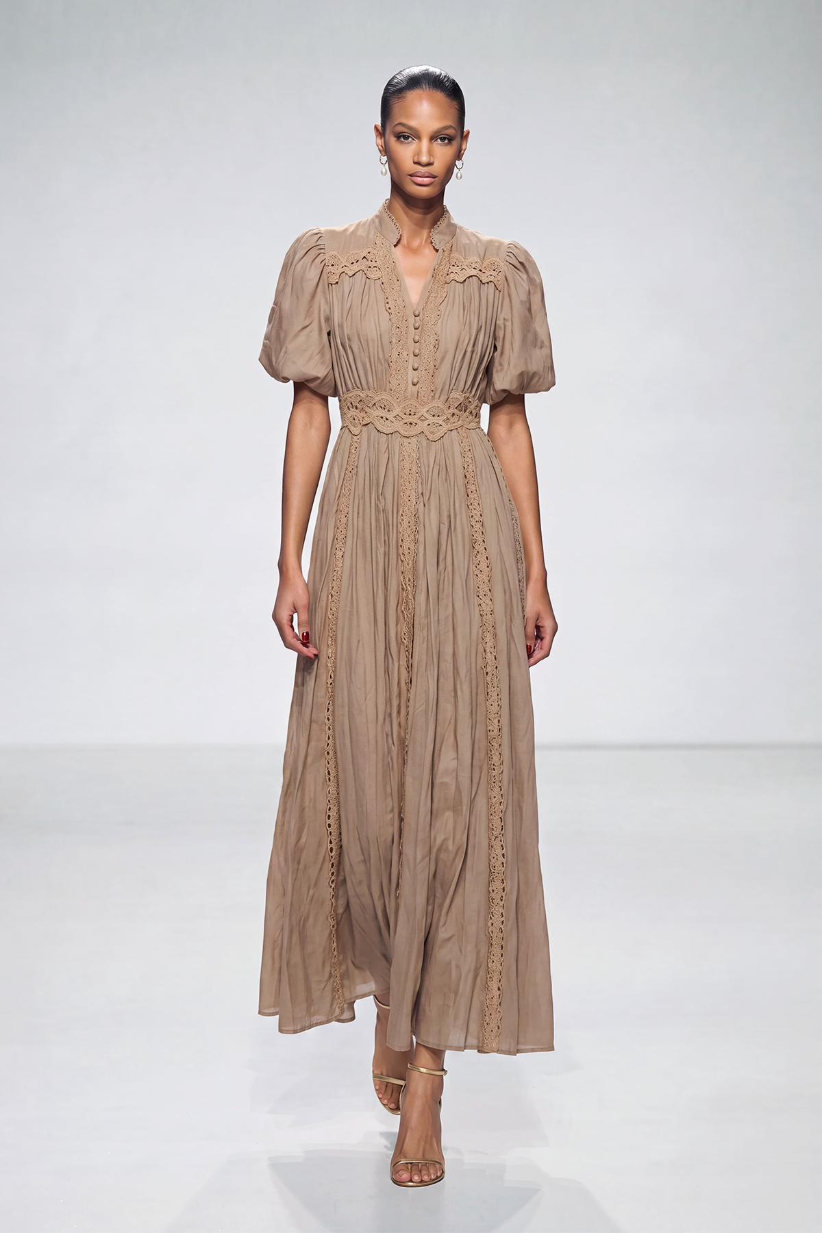 Kasai Puff Sleeve Lace Ruch Maxi Dress