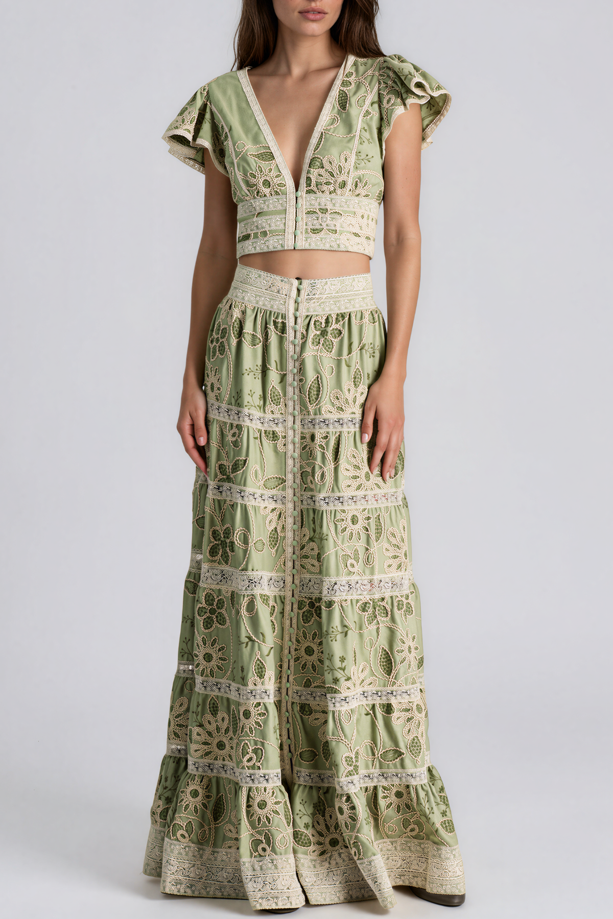 Kasai V Neck Floral Skirt Set
