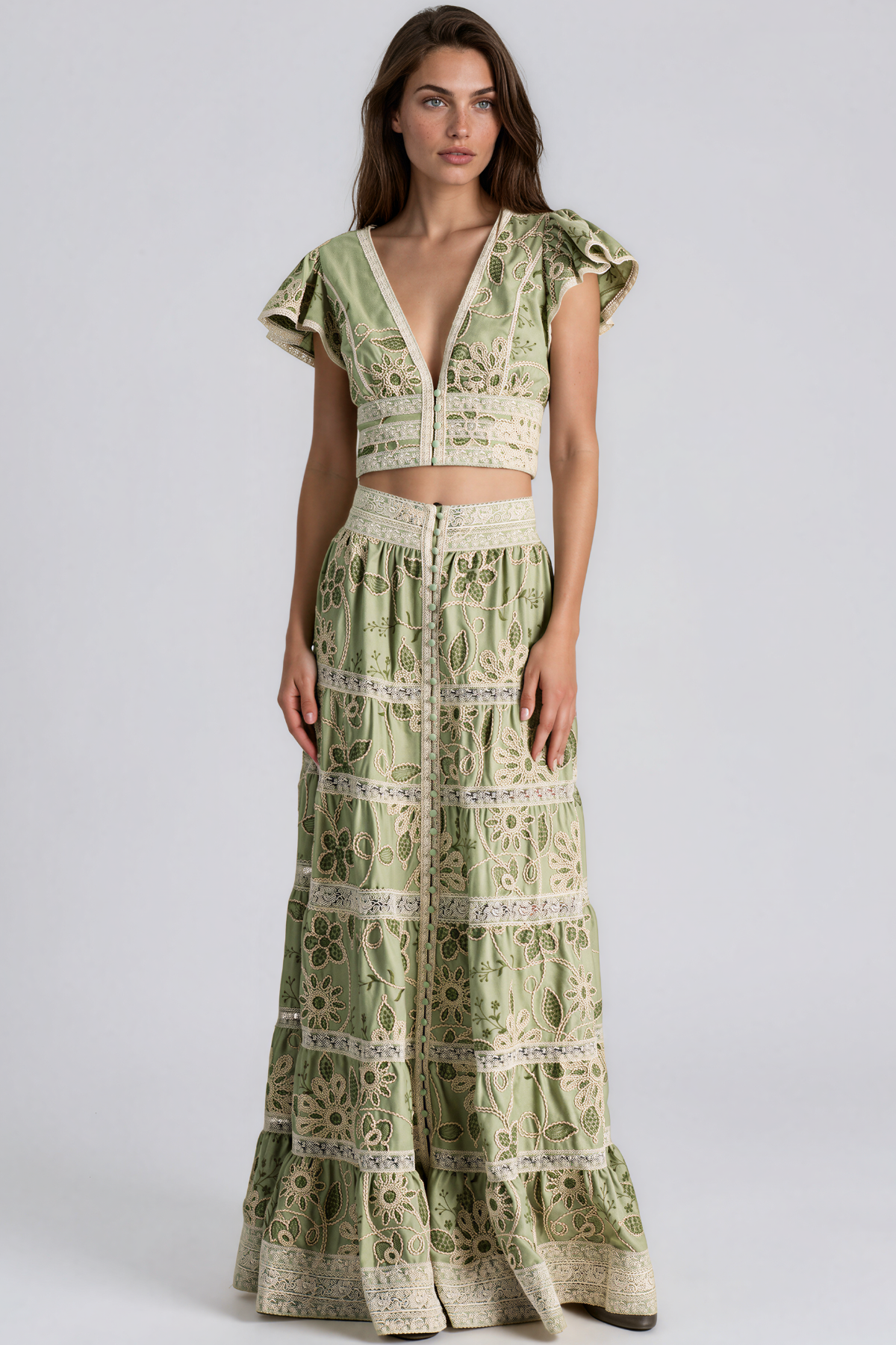 Kasai V Neck Floral Skirt Set