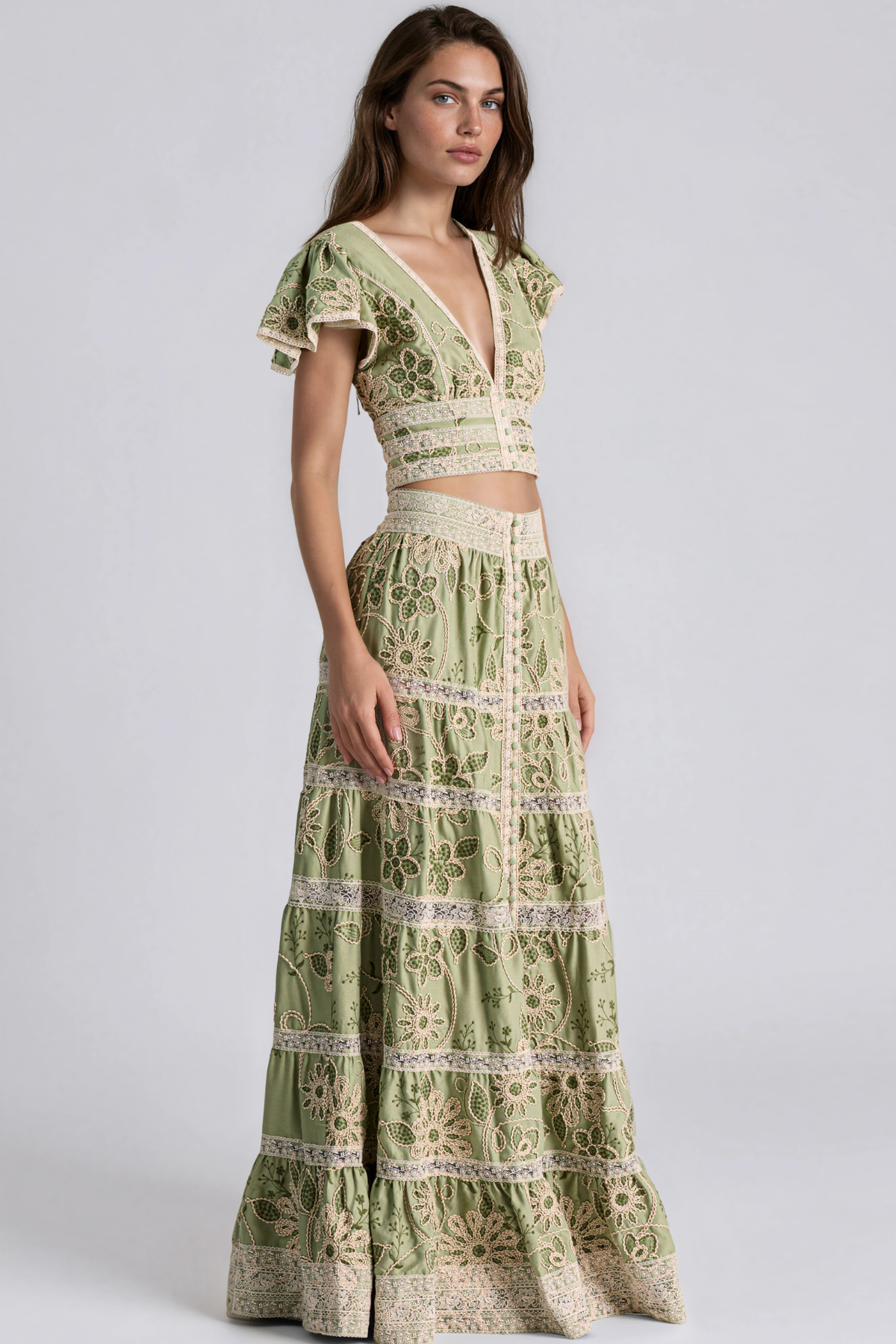 Kasai V Neck Floral Skirt Set
