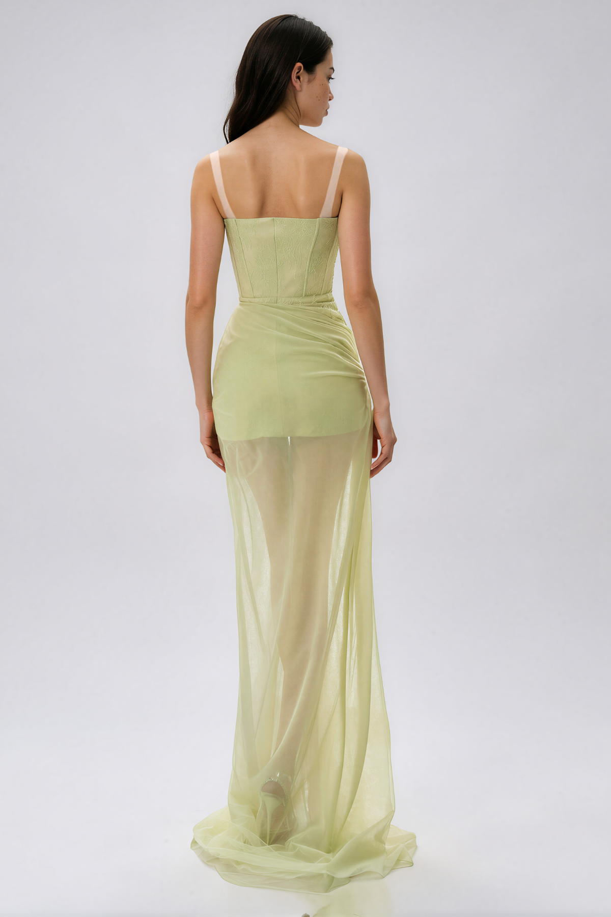 Kasen Asymmetric Mesh Maxi Dress