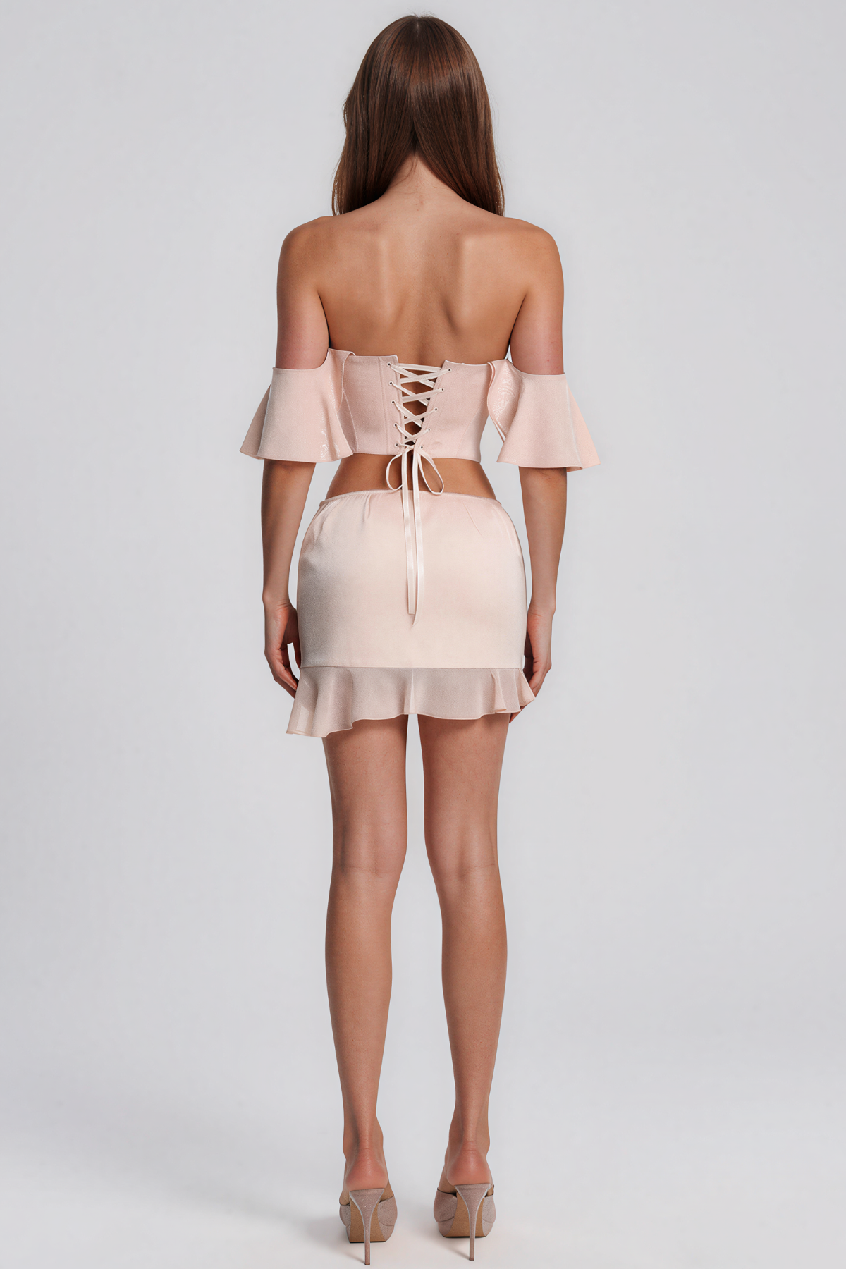 Kathan Strapless Lace Up Ruffle Skirt Set