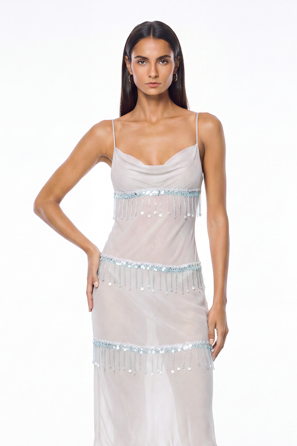 Kasim Fringe Mesh Midi Dress