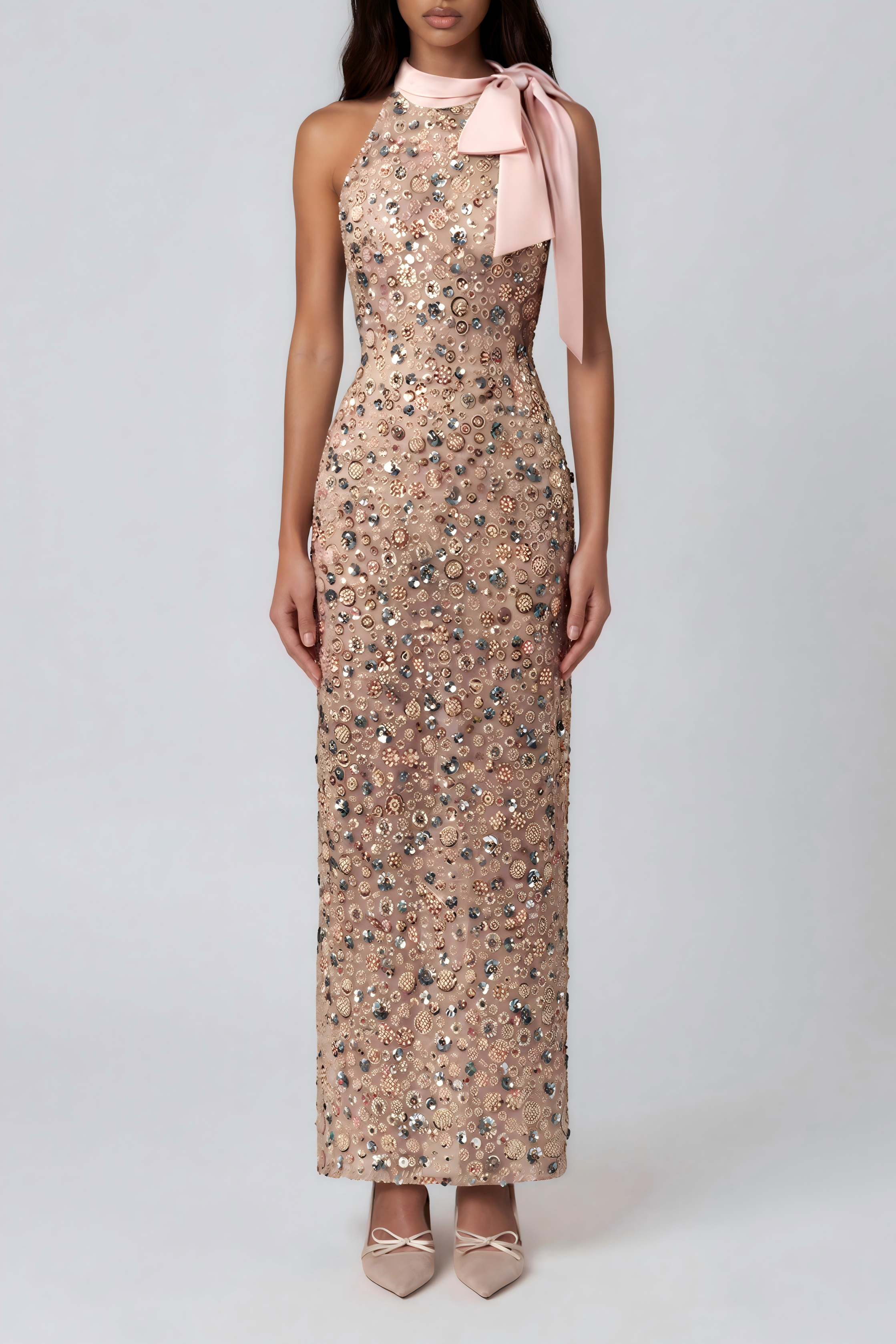 Kassidy Halter Neck Sequin Embellished Maxi Dress