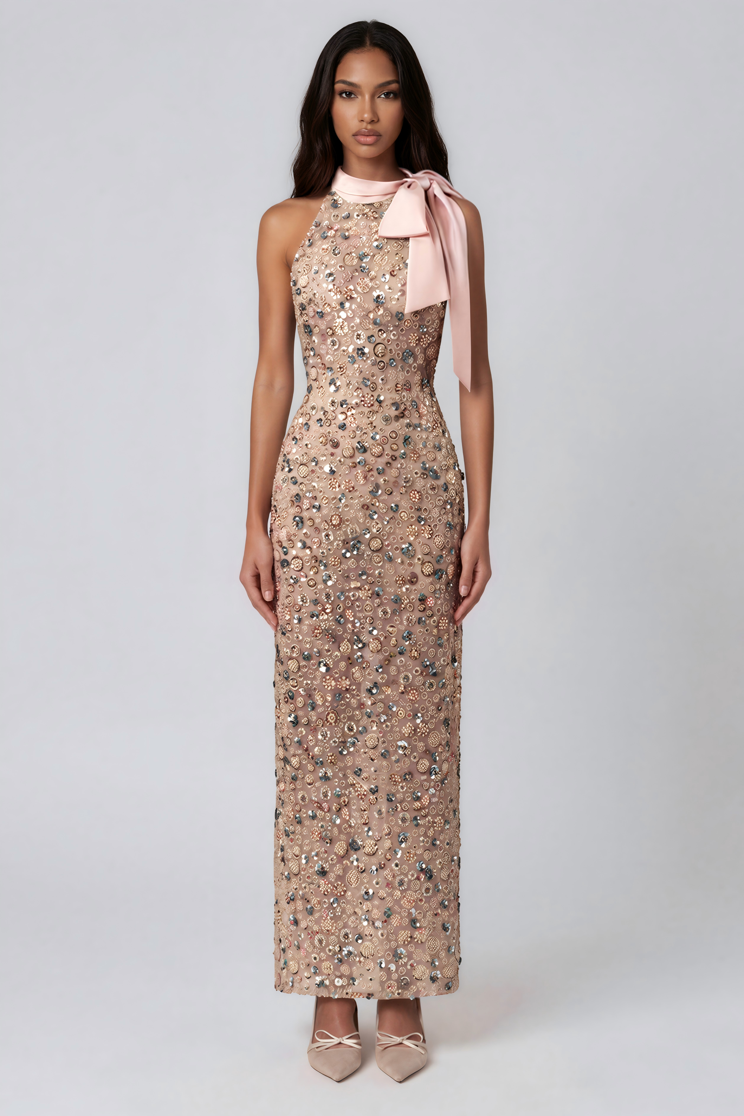 Kassidy Halter Neck Sequin Embellished Maxi Dress