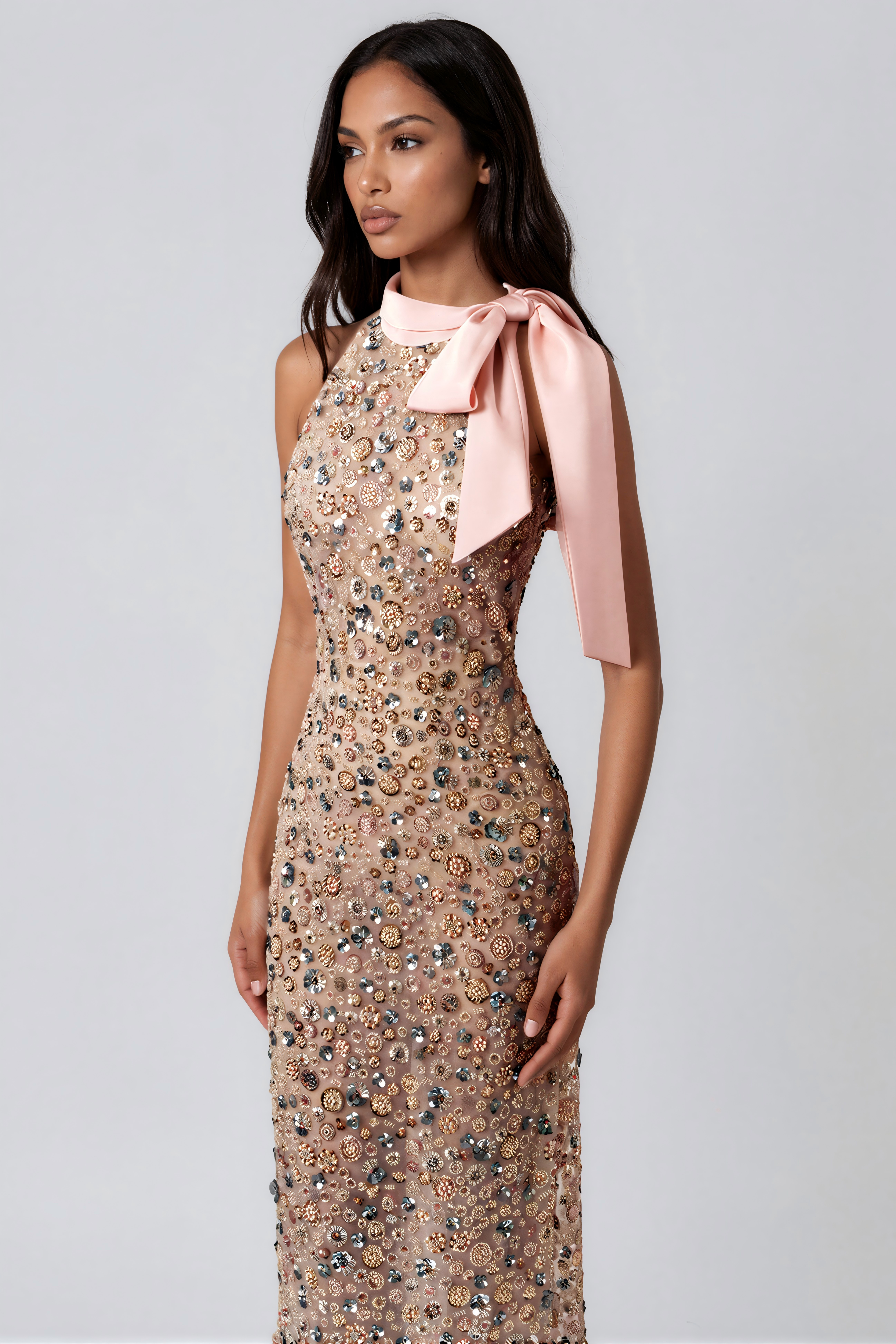 Kassidy Halter Neck Sequin Embellished Maxi Dress