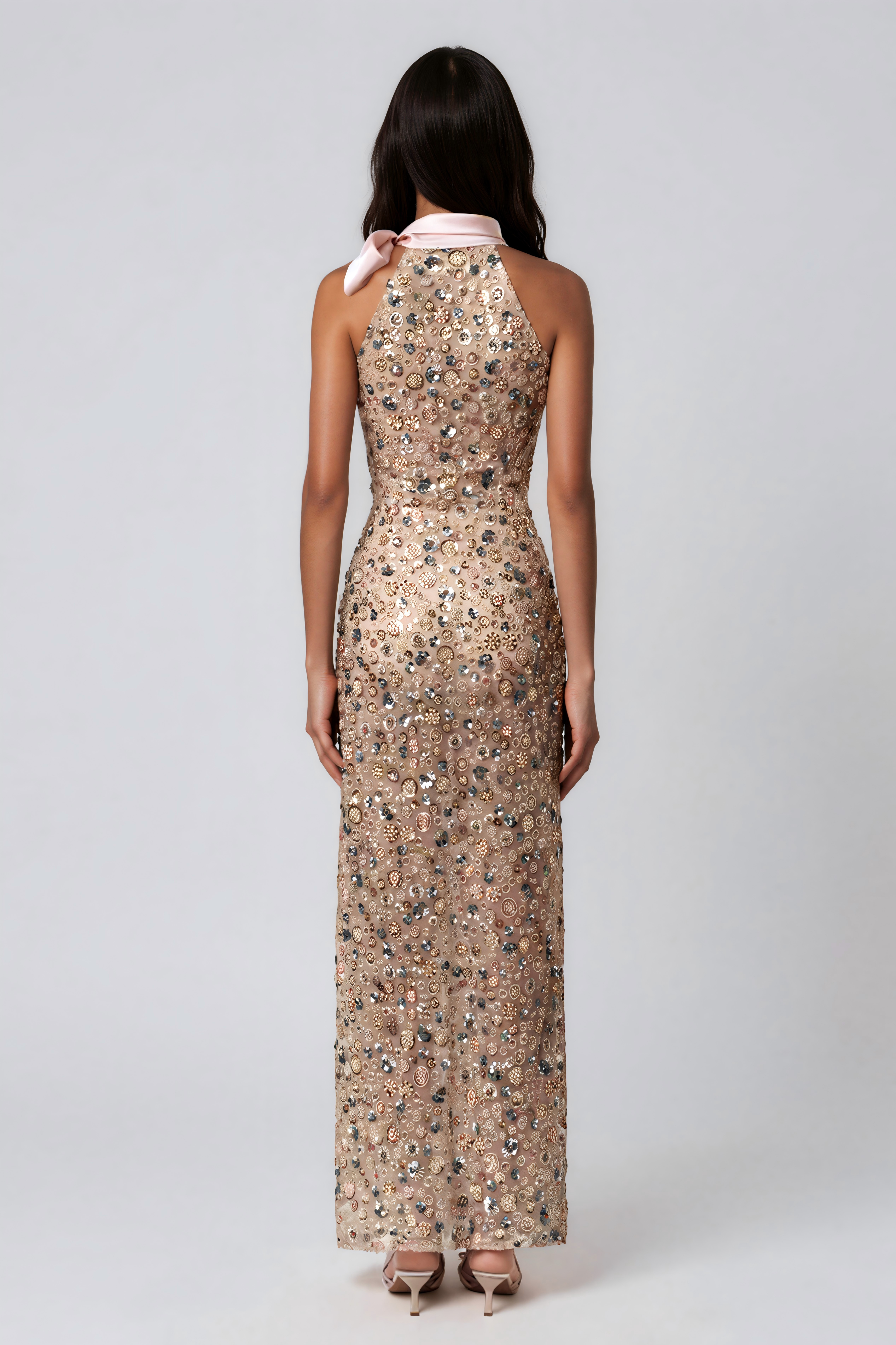 Kassidy Halter Neck Sequin Embellished Maxi Dress
