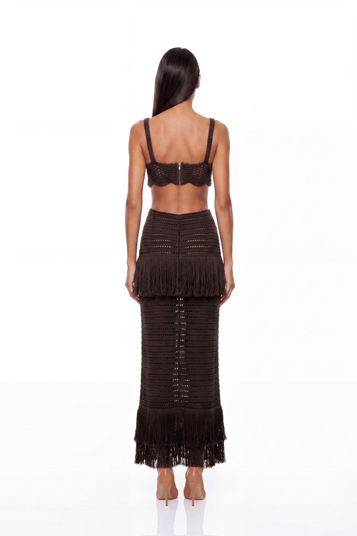 Kata Spaghetti Knit Fringe Skirt Set