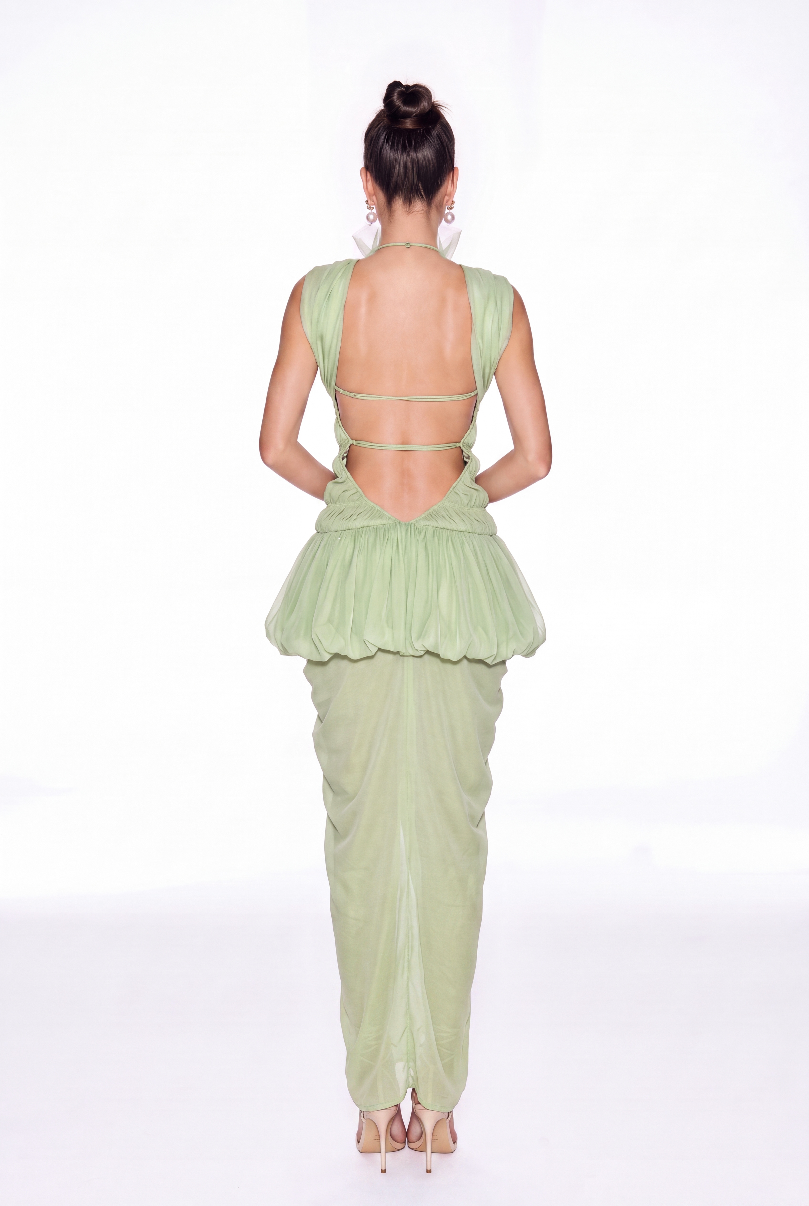 Katalin Backless Ruch Mesh Maxi Dress
