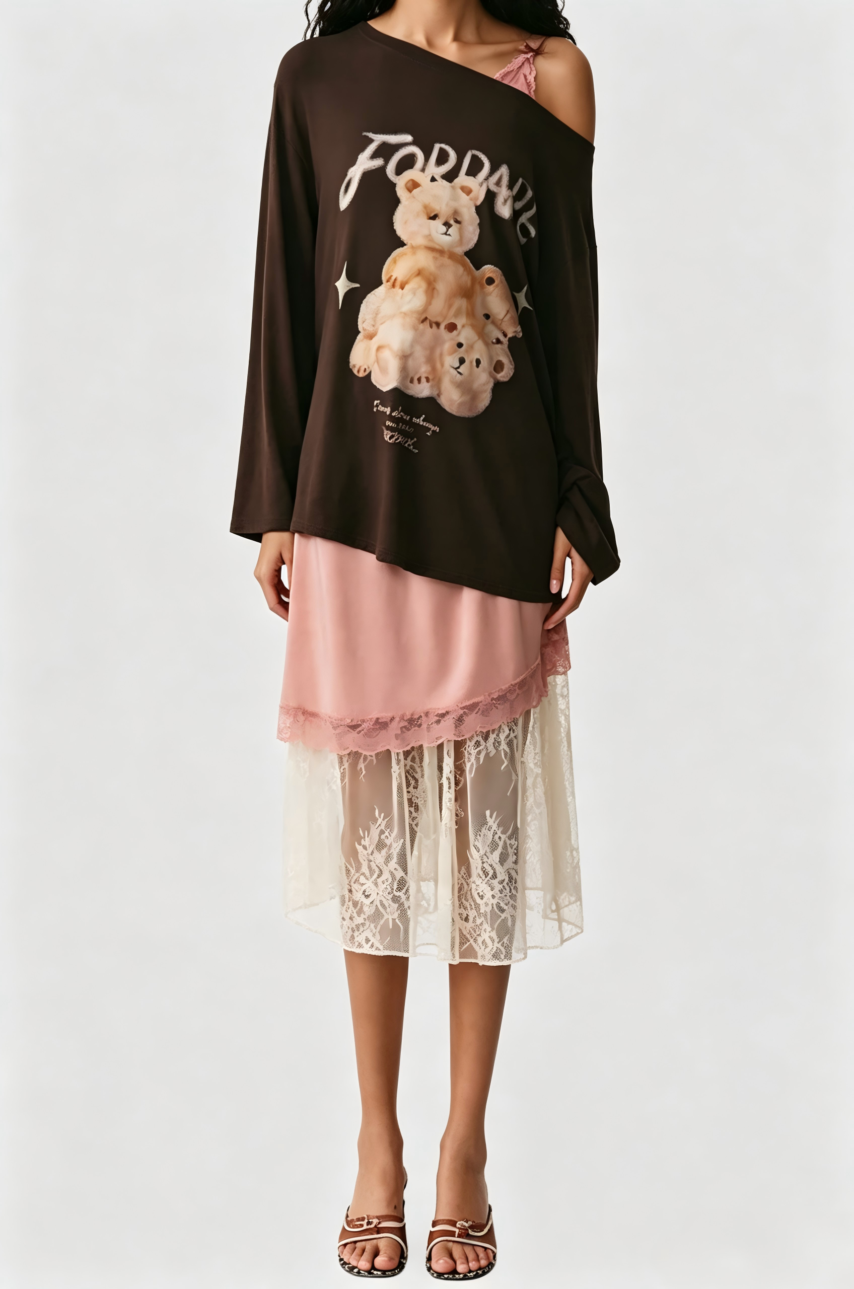Katarina One Shoulder Print Satin Lace Skirt Set