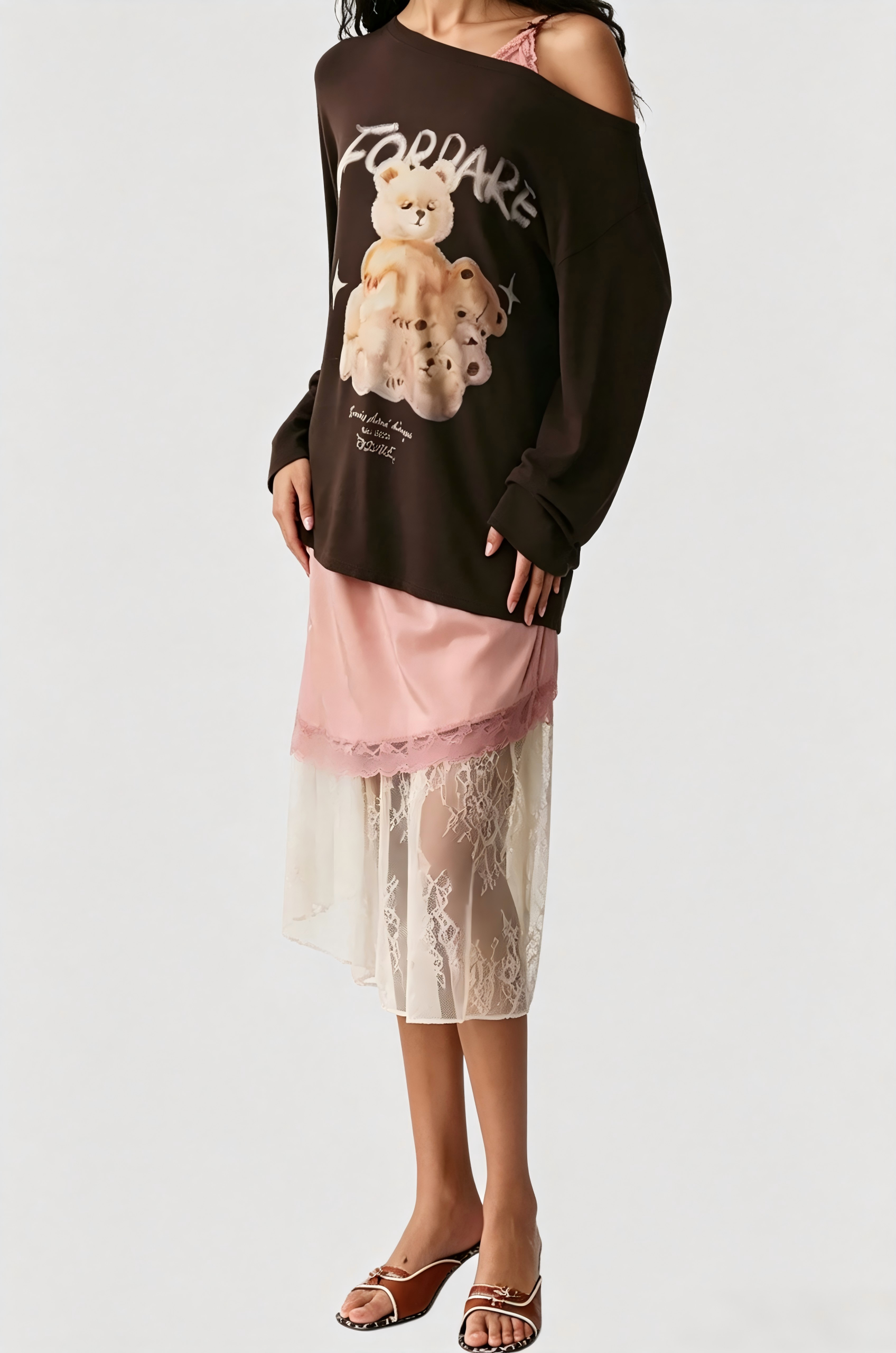 Katarina One Shoulder Print Satin Lace Skirt Set