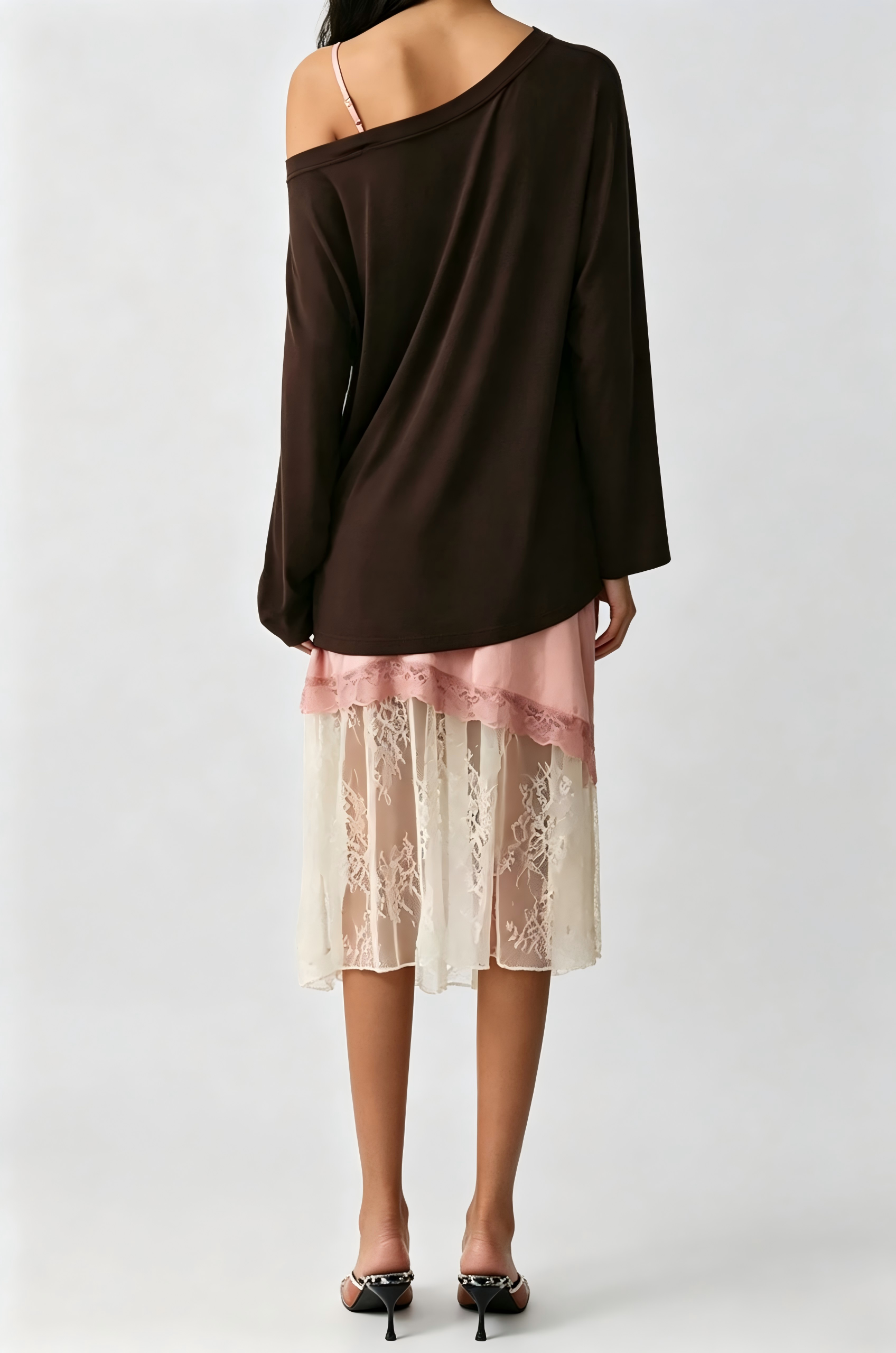 Katarina One Shoulder Print Satin Lace Skirt Set
