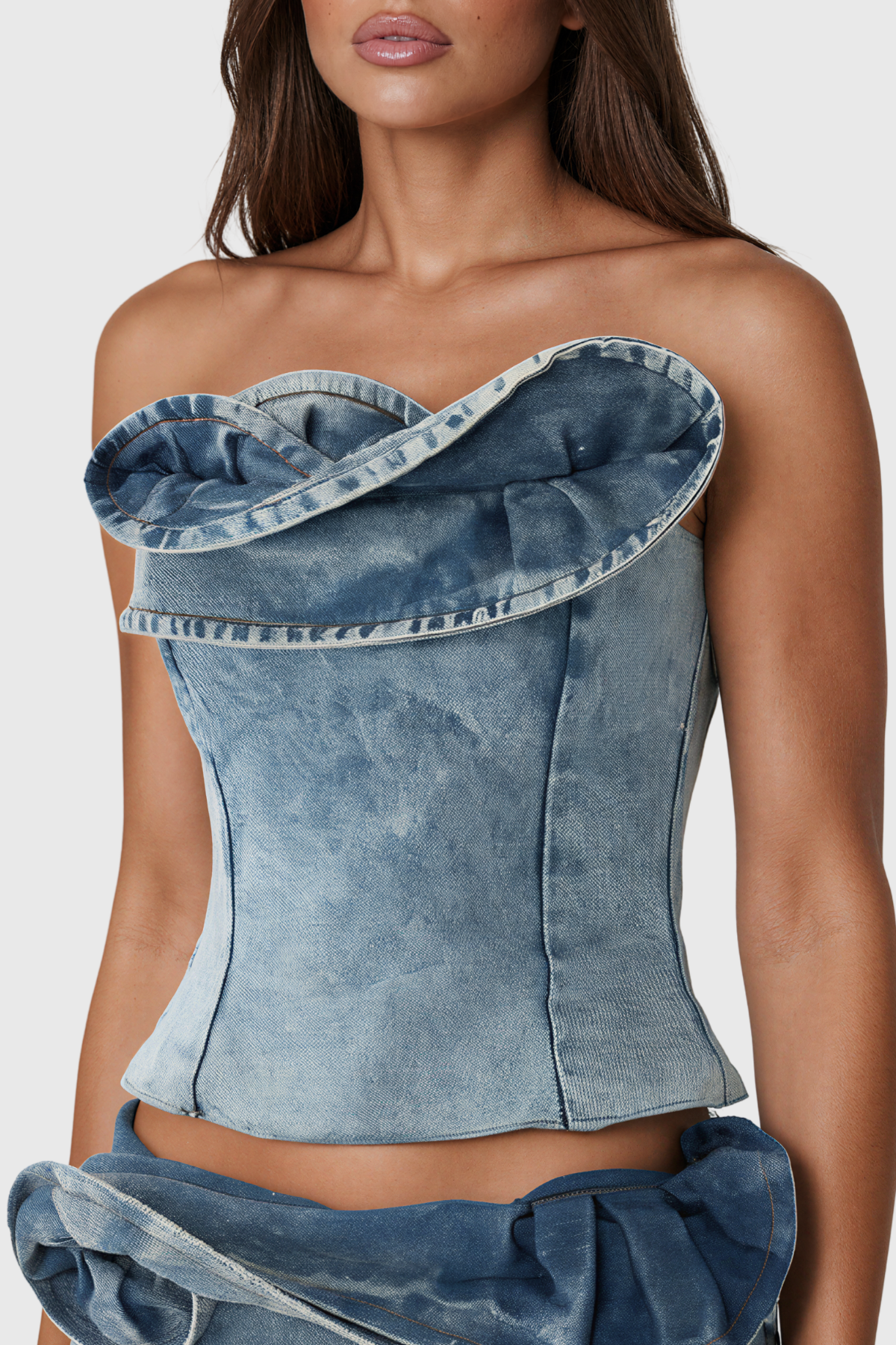 Kate Strapless Ruffle Denim Top