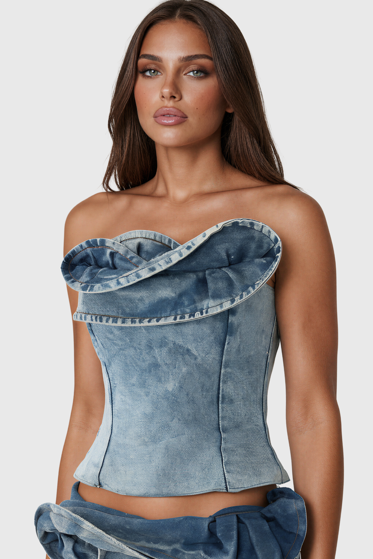 Kate Strapless Ruffle Denim Top
