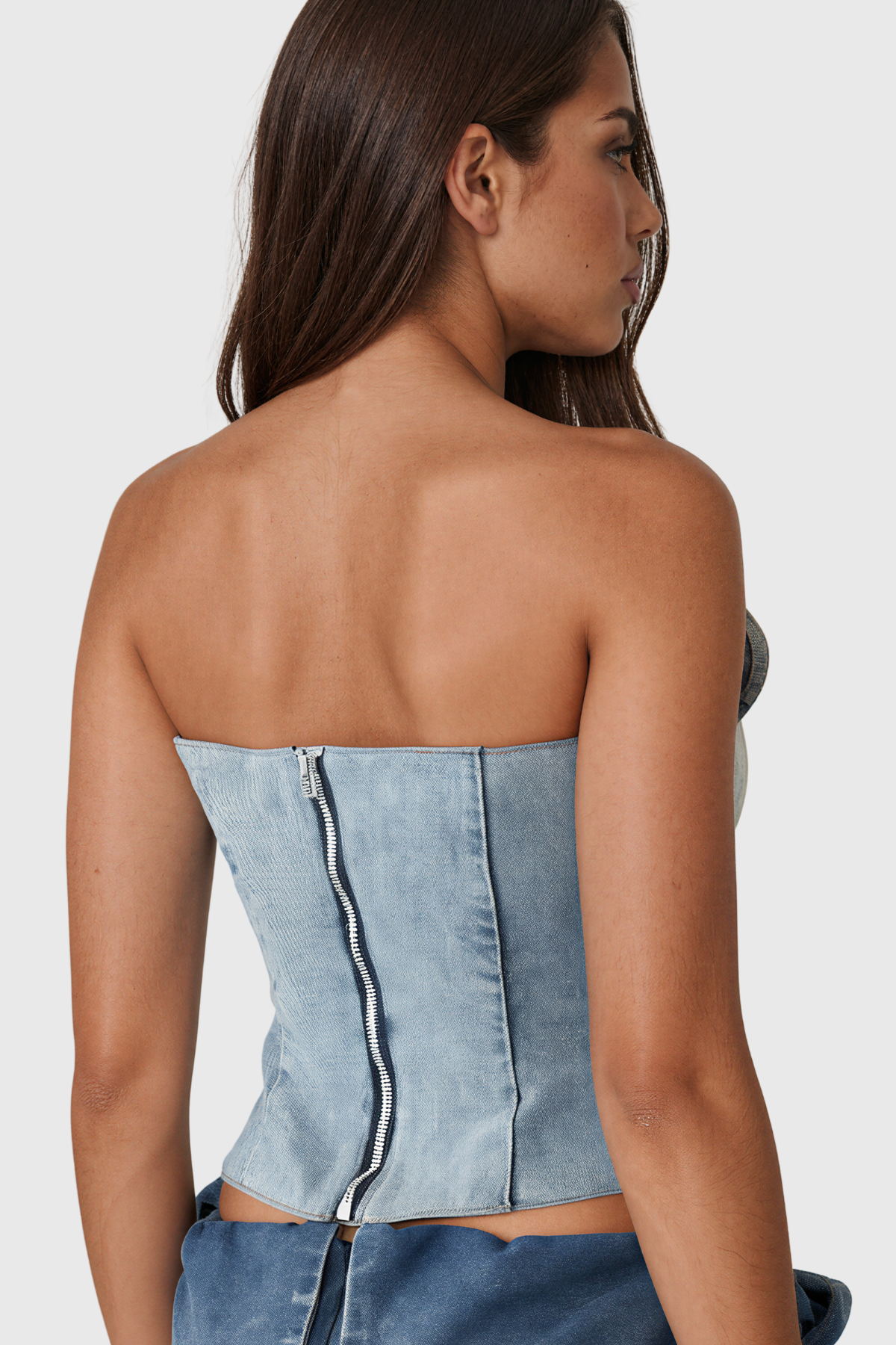 Kate Strapless Ruffle Denim Top
