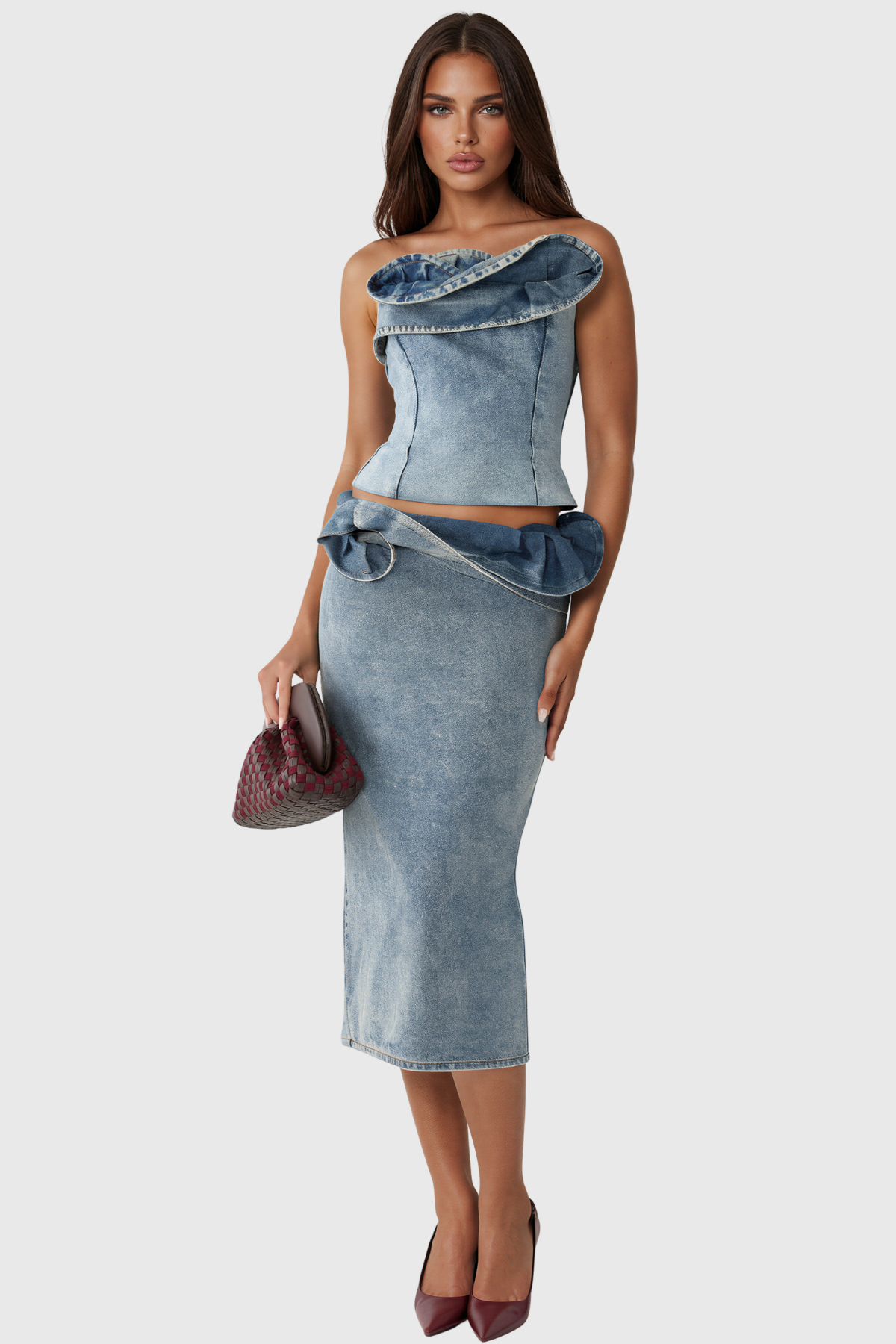 Kate Strapless Ruffle Denim Top