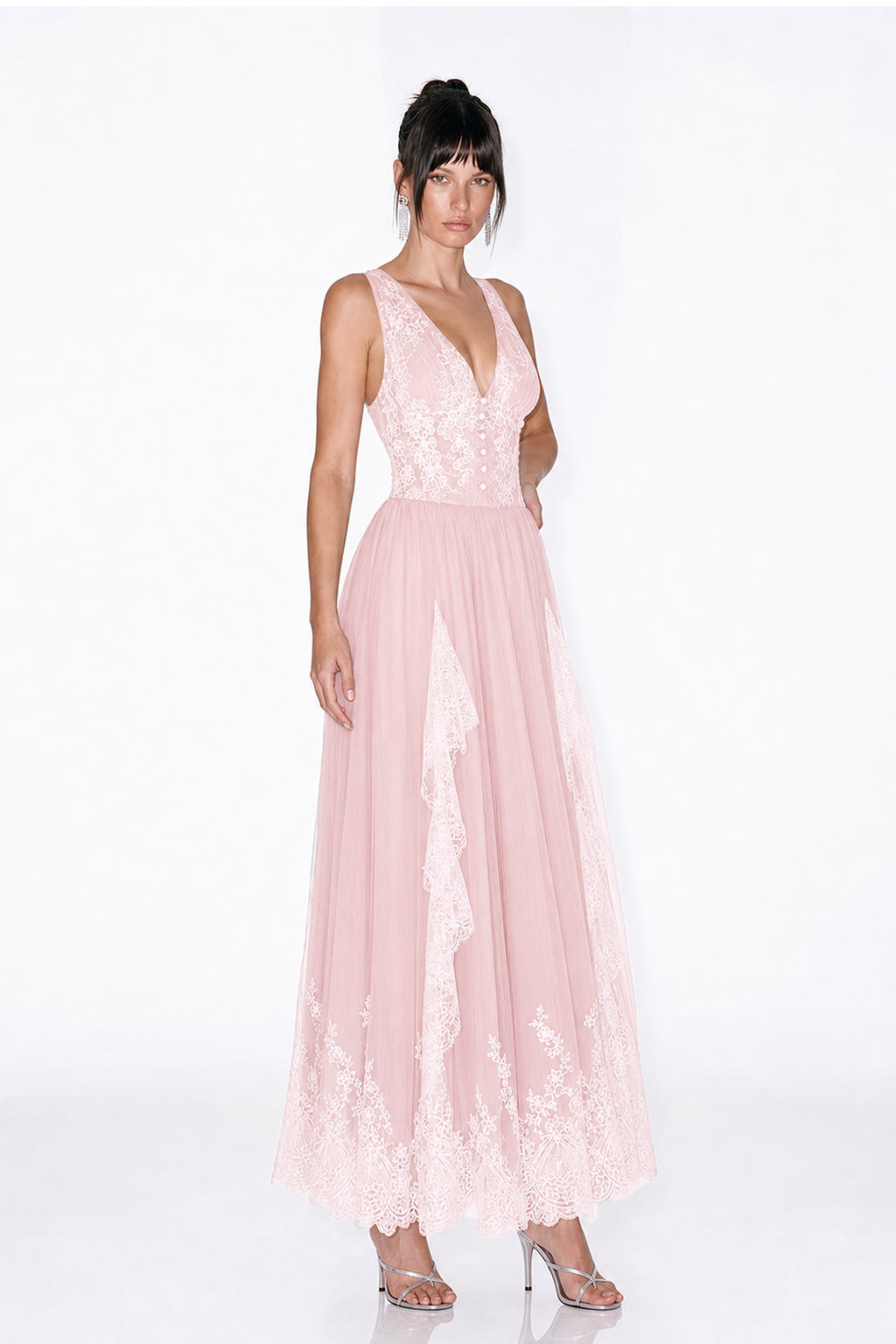 Katella V Neck Lace Floral Maxi Dress