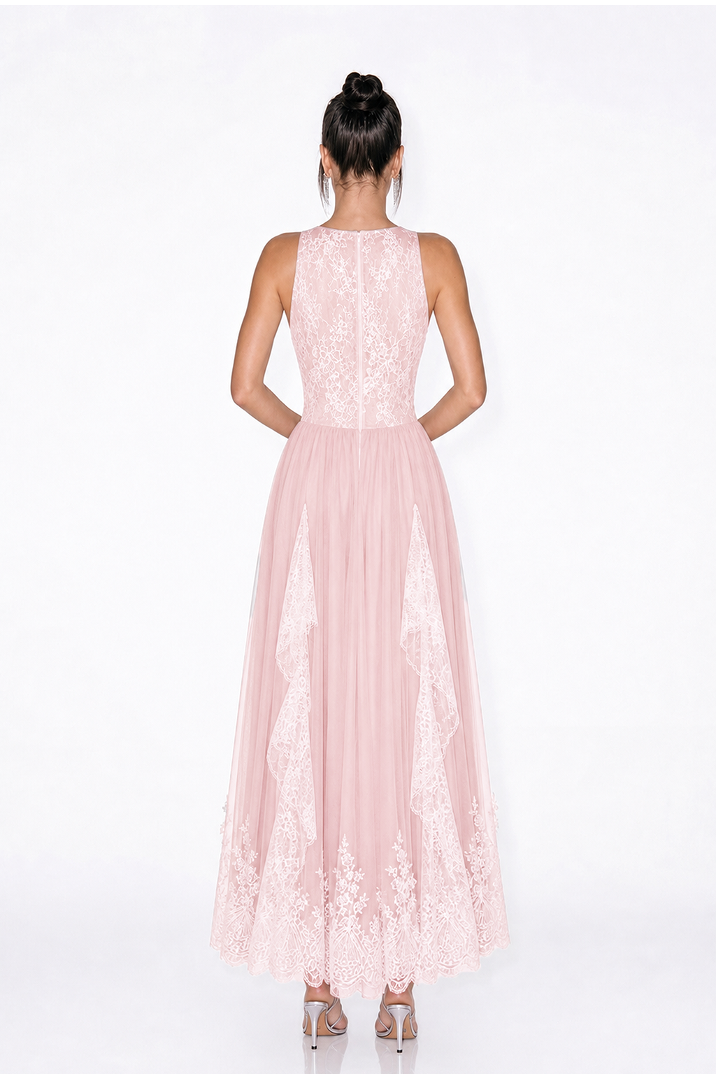 Katella V Neck Lace Floral Maxi Dress