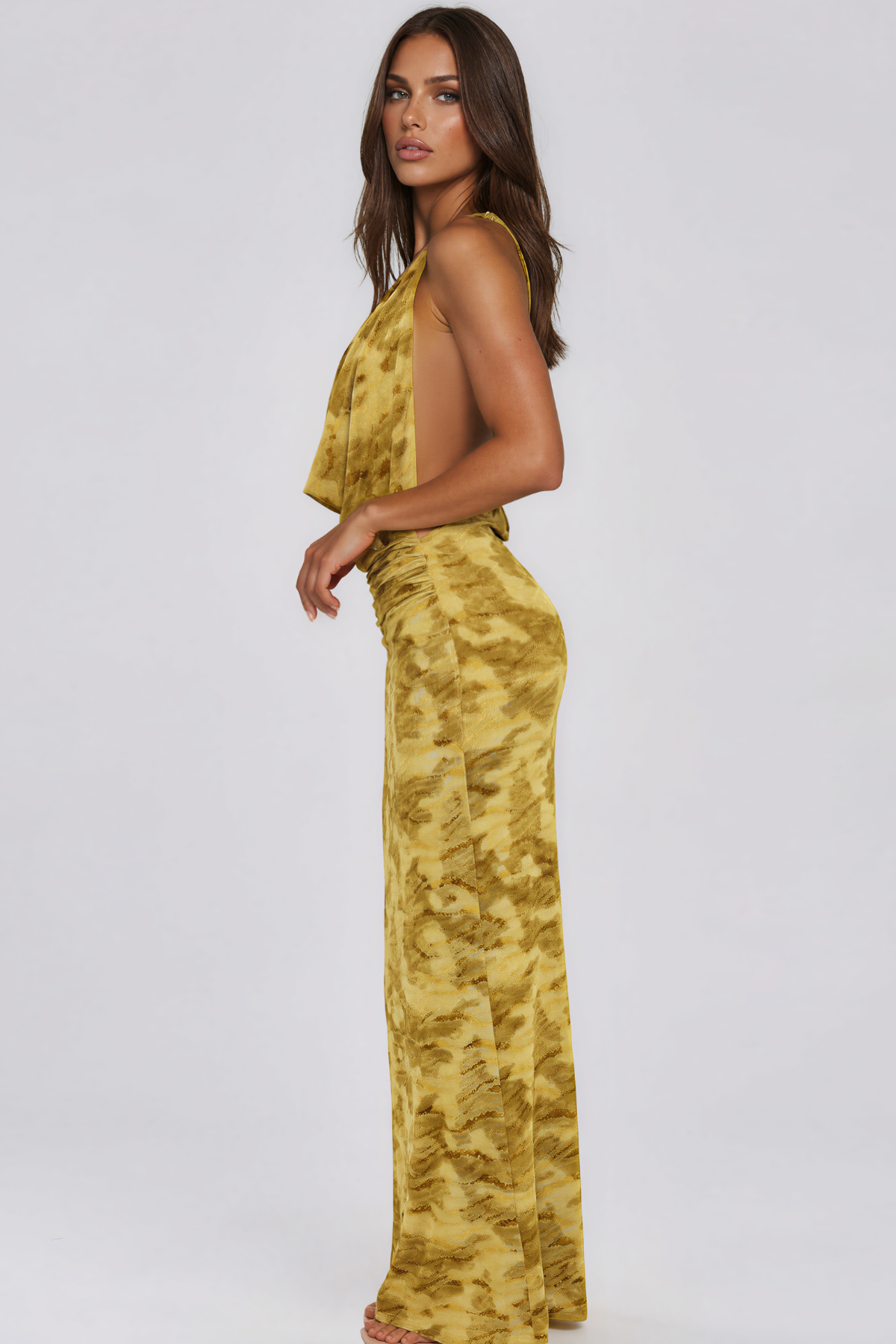 Katerina Cowl Neck Print Ruch Maxi Dress