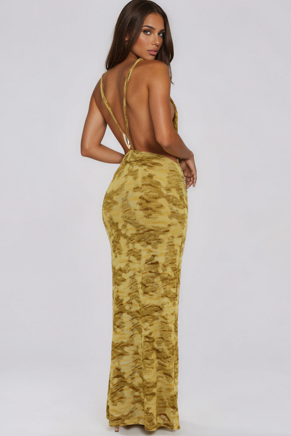 Katerina Cowl Neck Print Ruch Maxi Dress