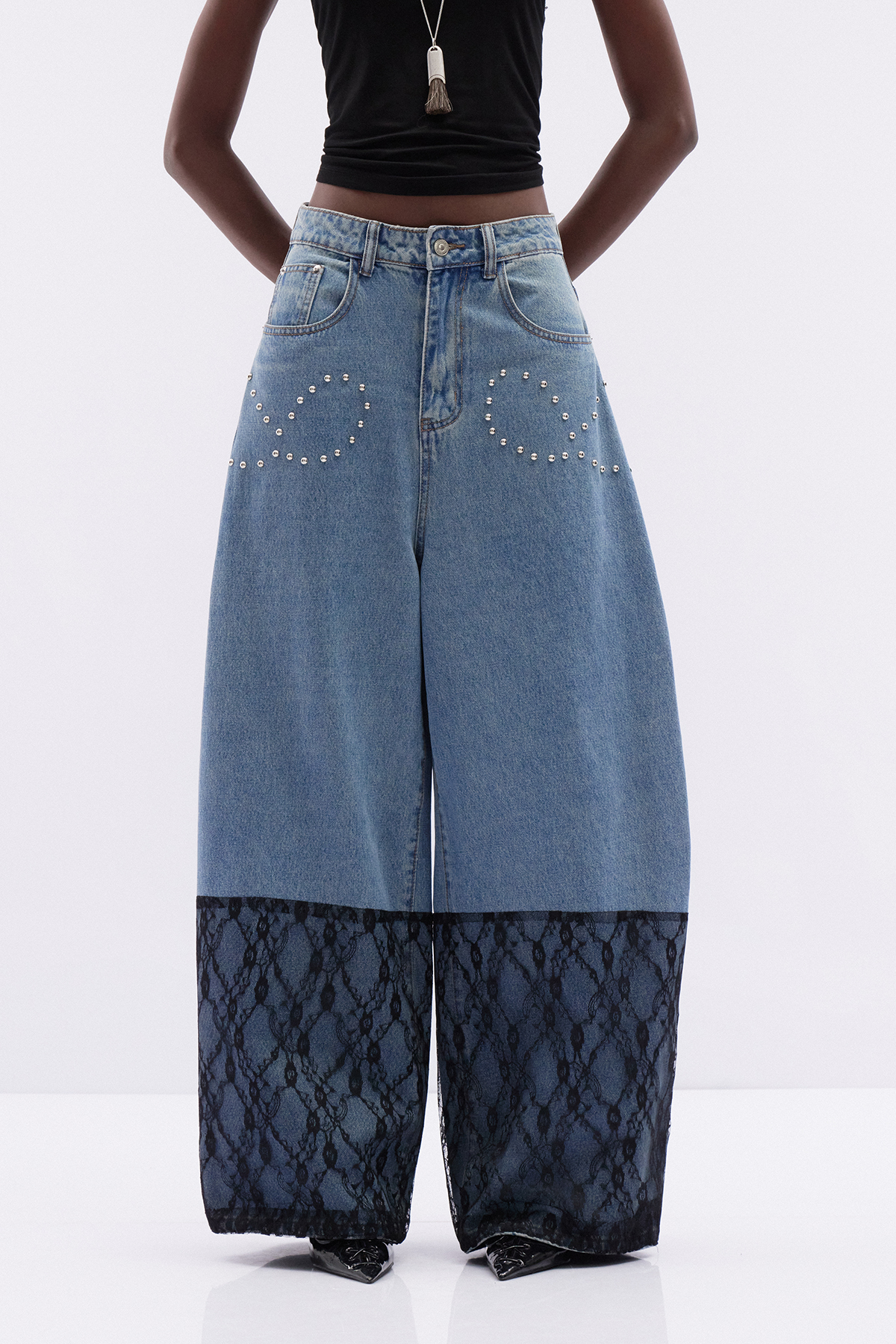Kathleen Pearl Lace Baggy Jeans
