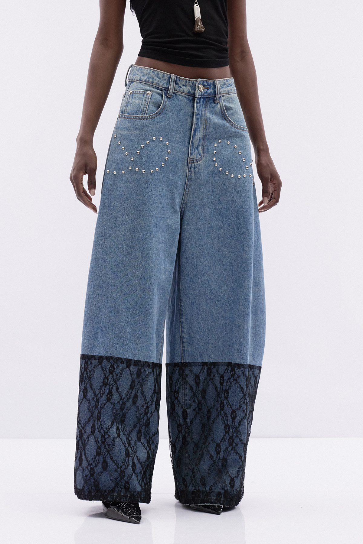 Kathleen Pearl Lace Baggy Jeans