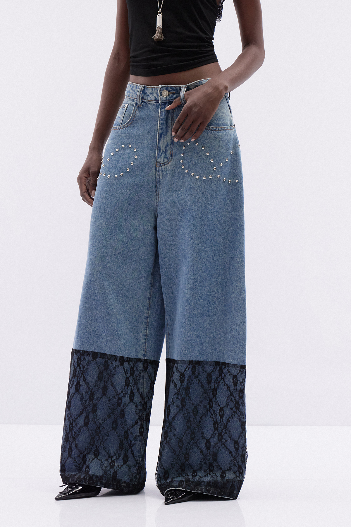 Kathleen Pearl Lace Baggy Jeans