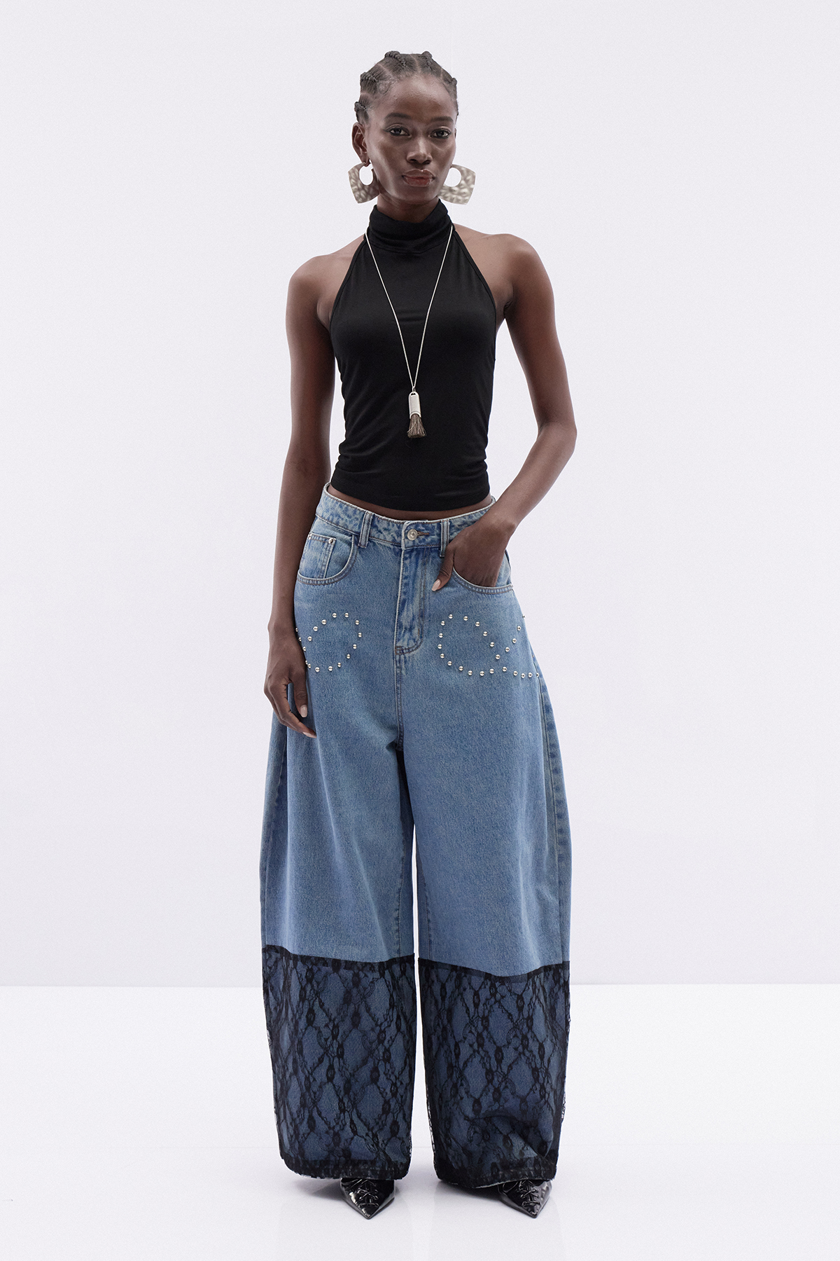 Kathleen Pearl Lace Baggy Jeans