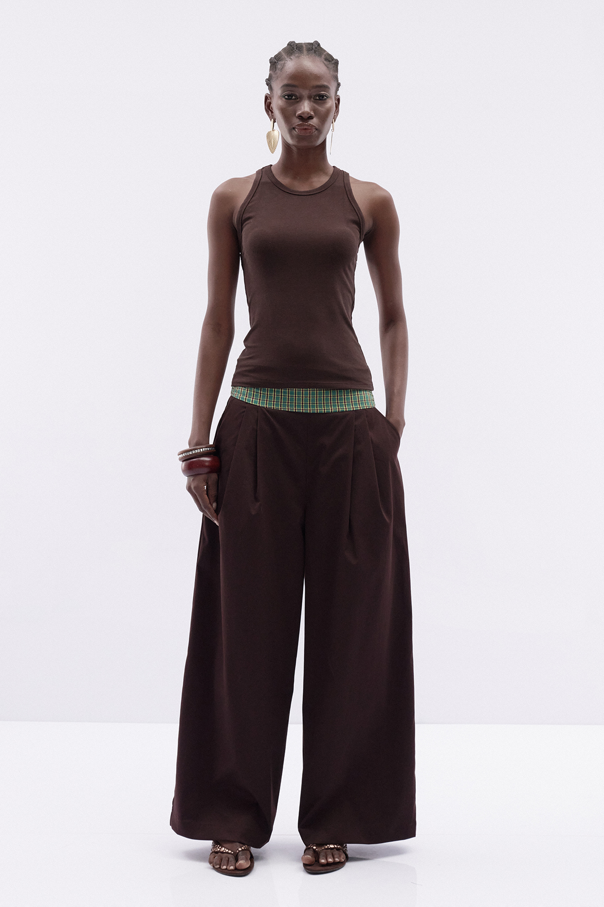 Katie Sleeveless Grid Pants Set