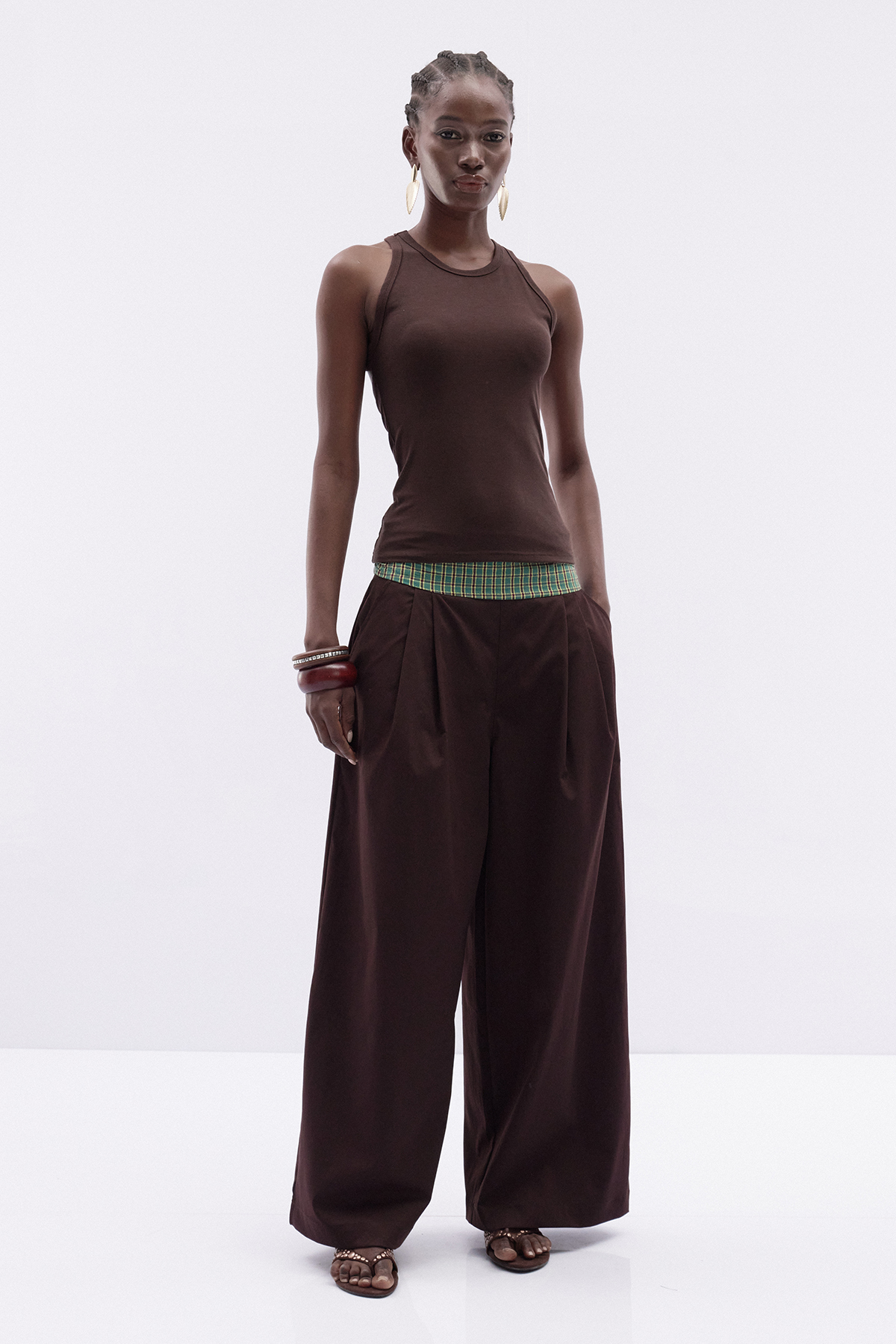Katie Sleeveless Grid Pants Set