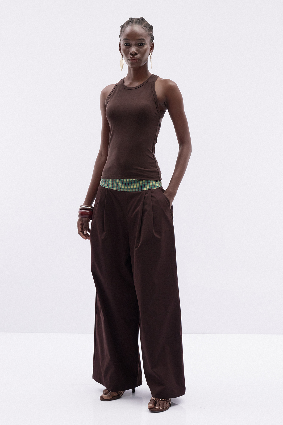 Katie Sleeveless Grid Pants Set