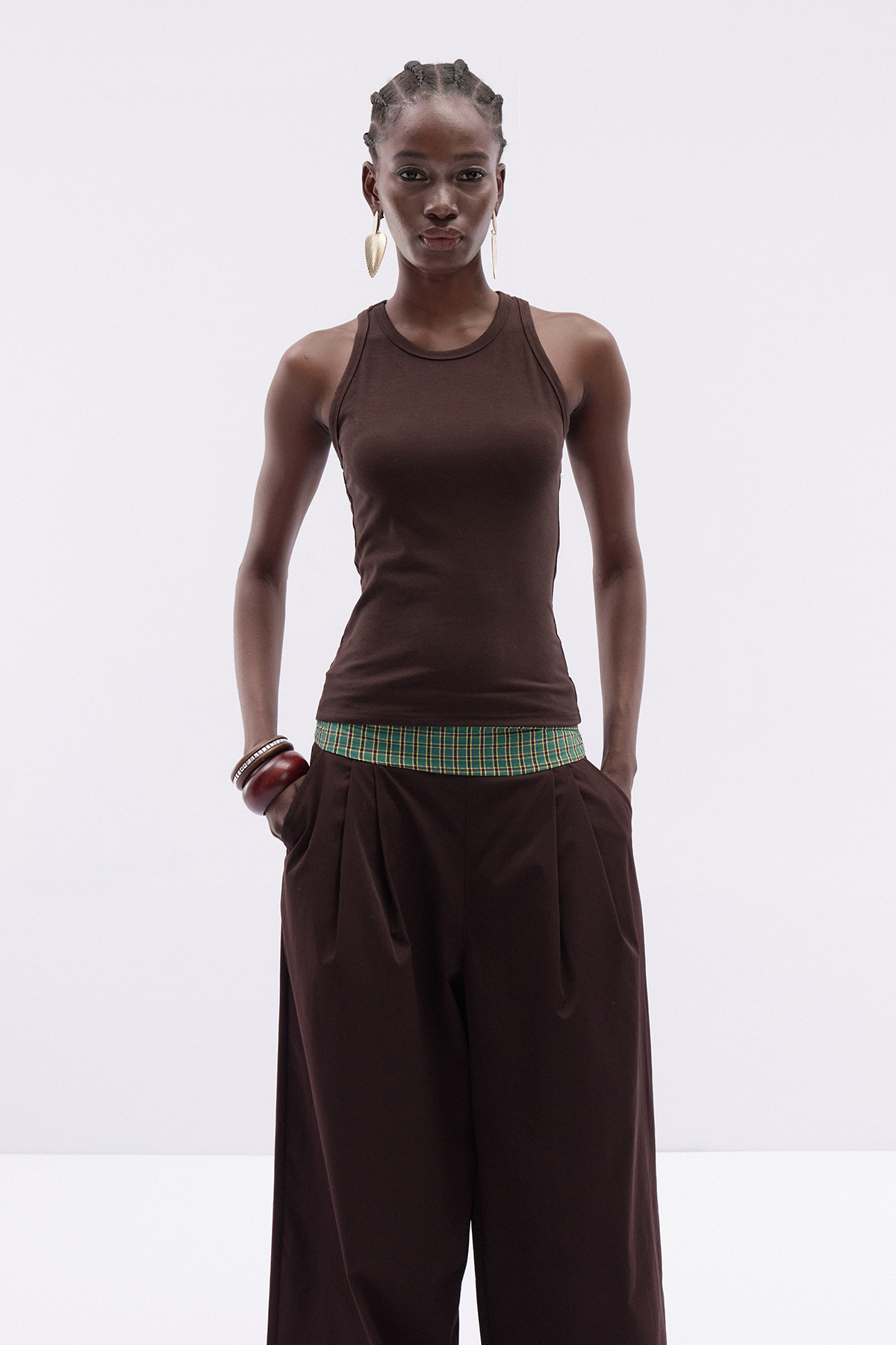 Katie Sleeveless Grid Pants Set