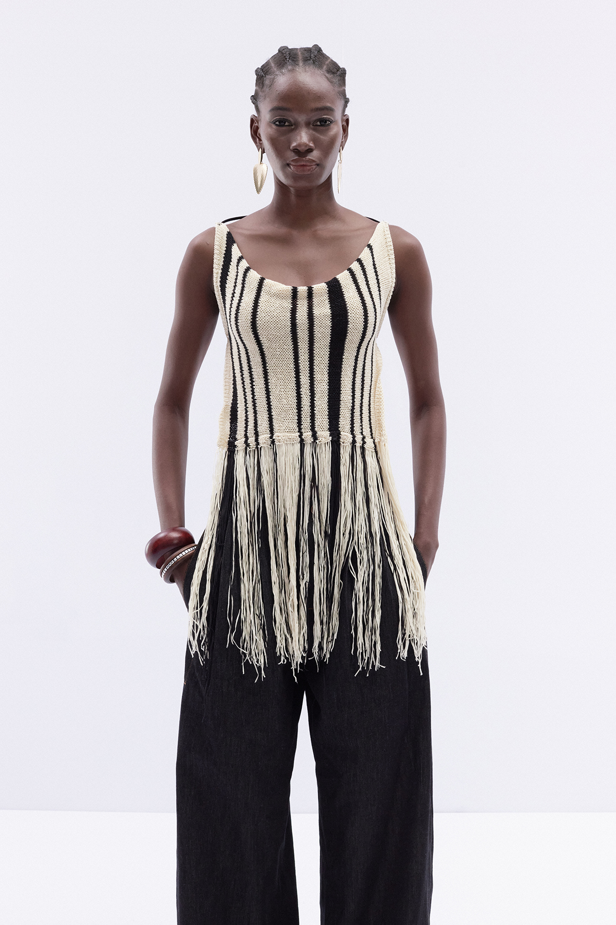 Katima Backless Fringe Knit Top