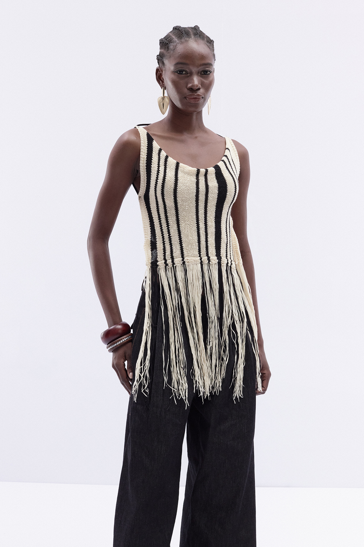 Katima Backless Fringe Knit Top