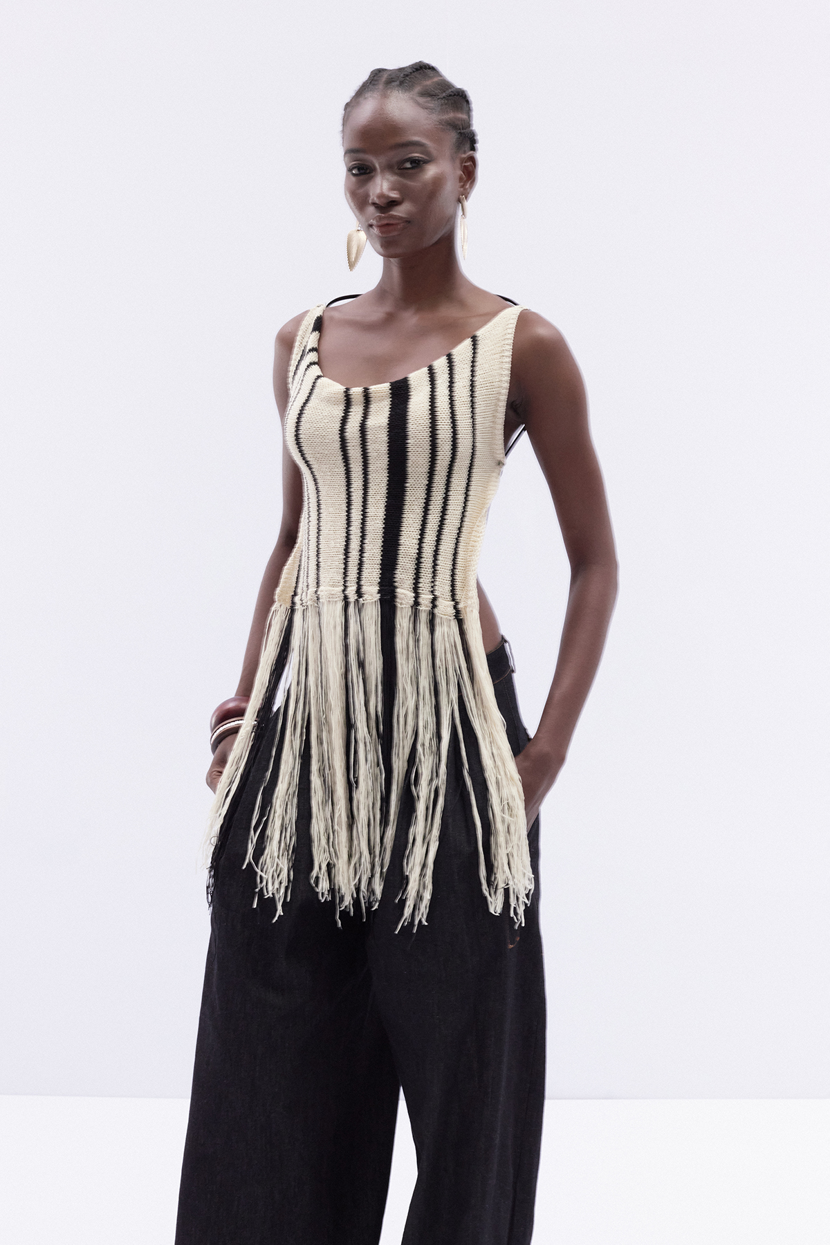 Katima Backless Fringe Knit Top
