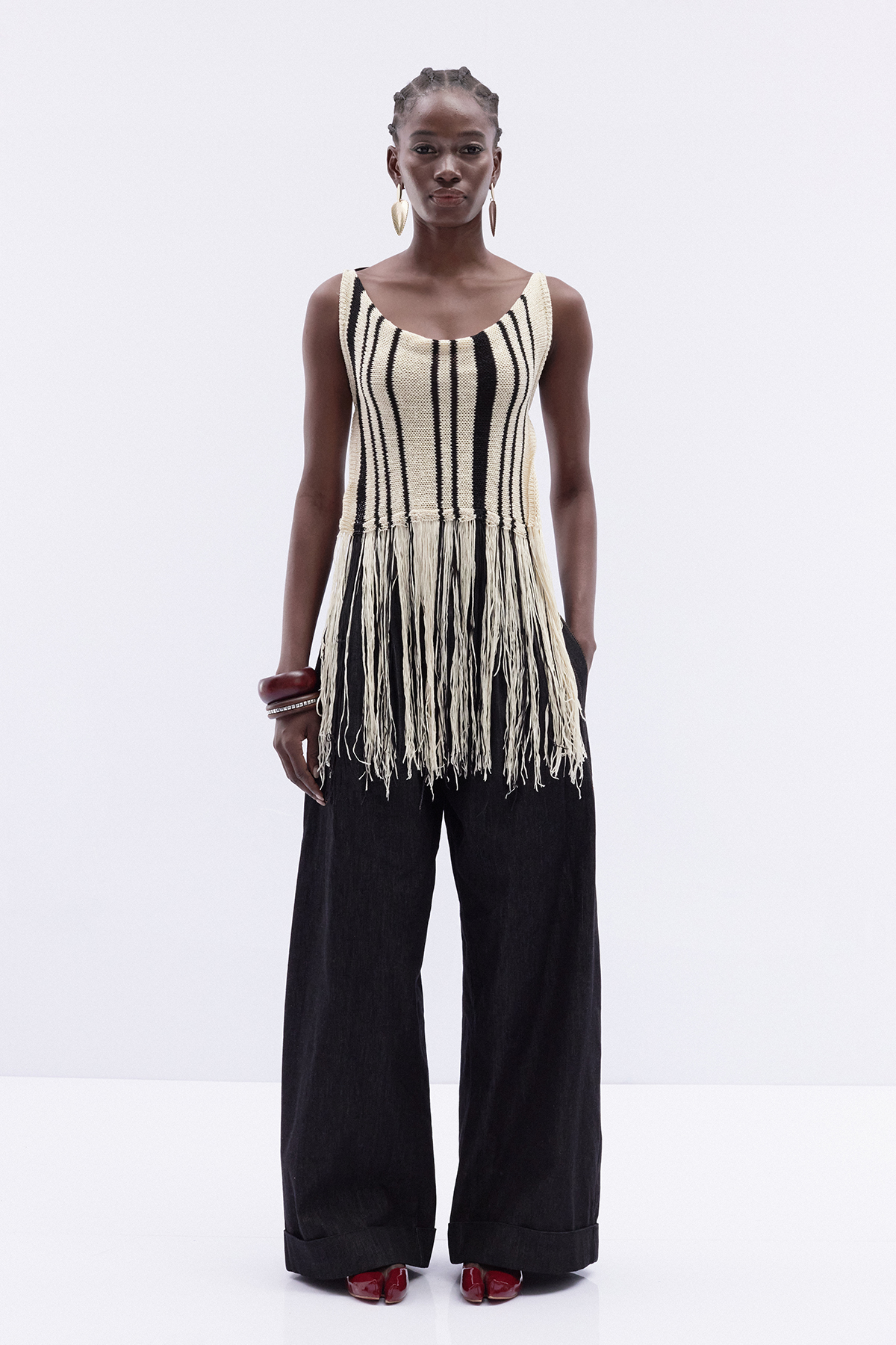 Katima Backless Fringe Knit Top