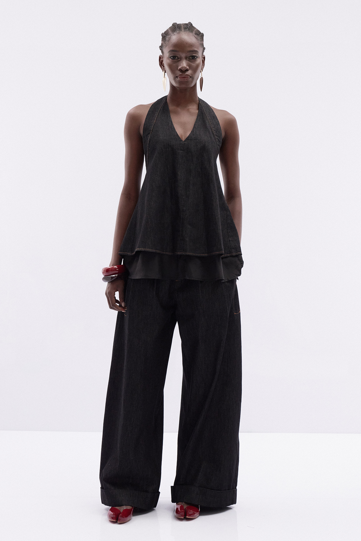 Katina Halter Neck Denim Pants Set