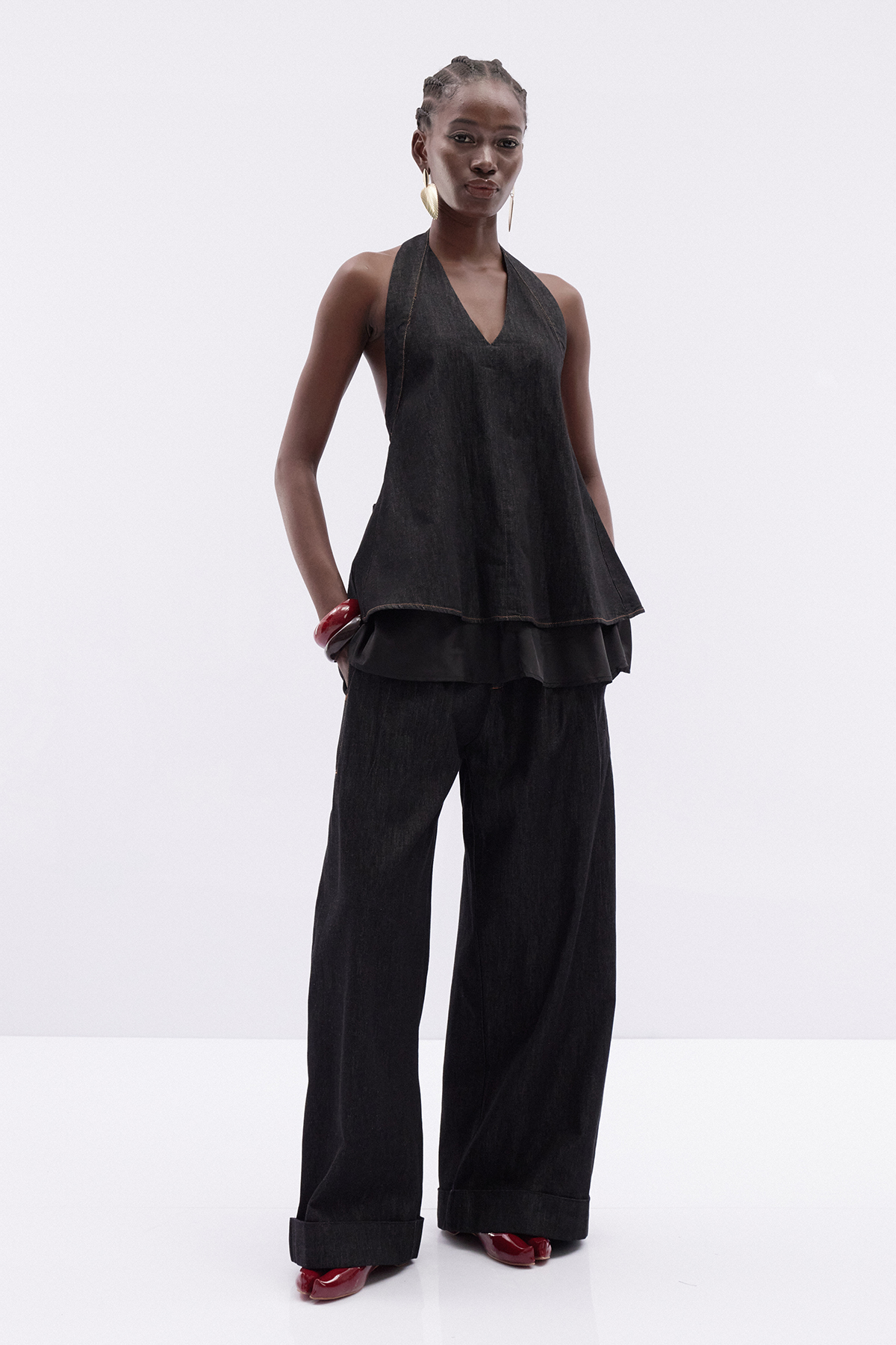 Katina Halter Neck Denim Pants Set