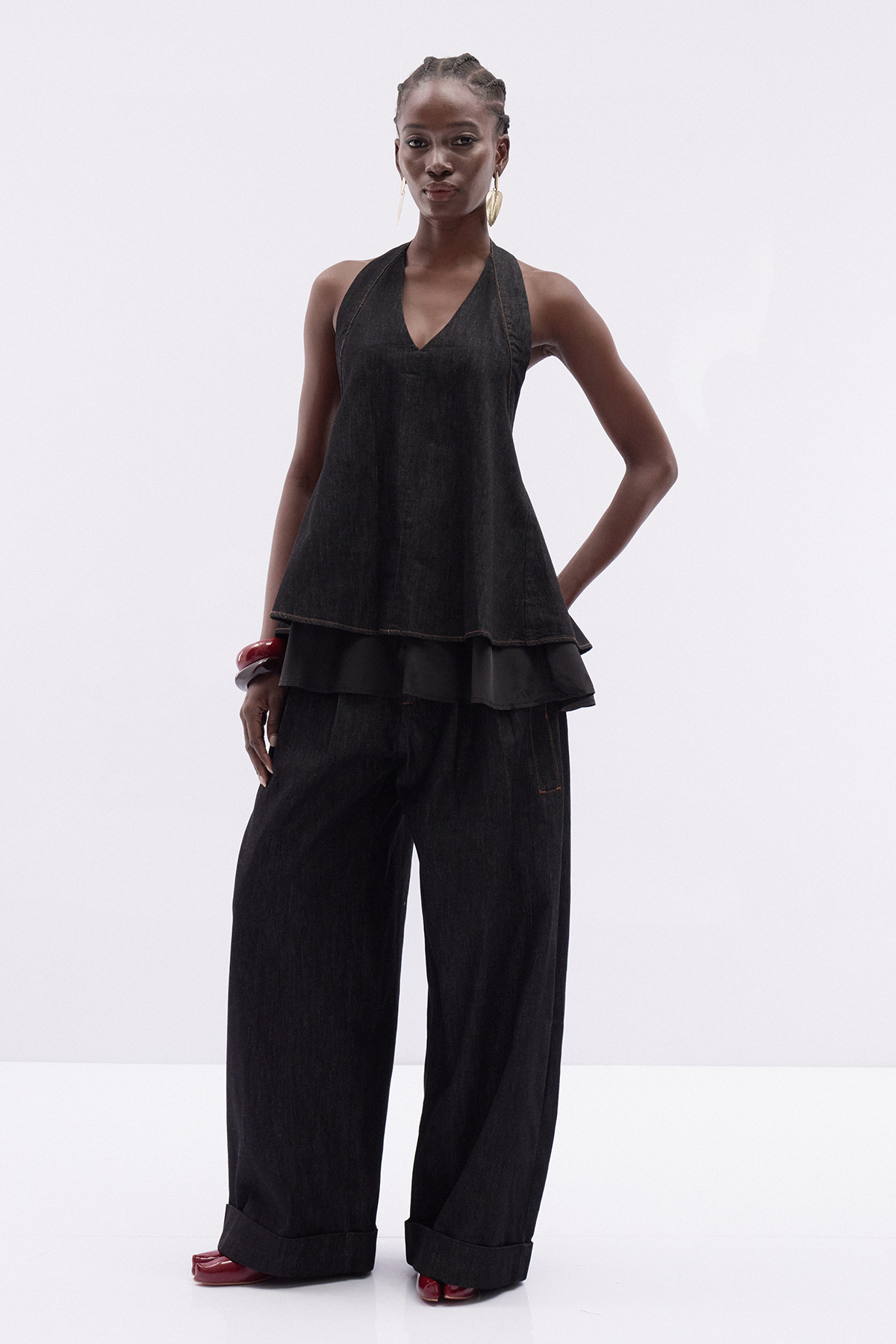 Katina Halter Neck Denim Pants Set