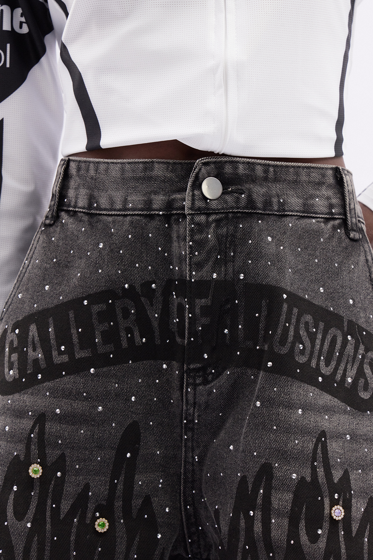 Katniss Print Rhinestone Denim Shorts