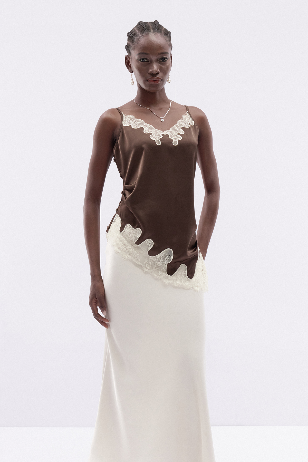 Katsuko Spaghetti Lace Asymmetric Top