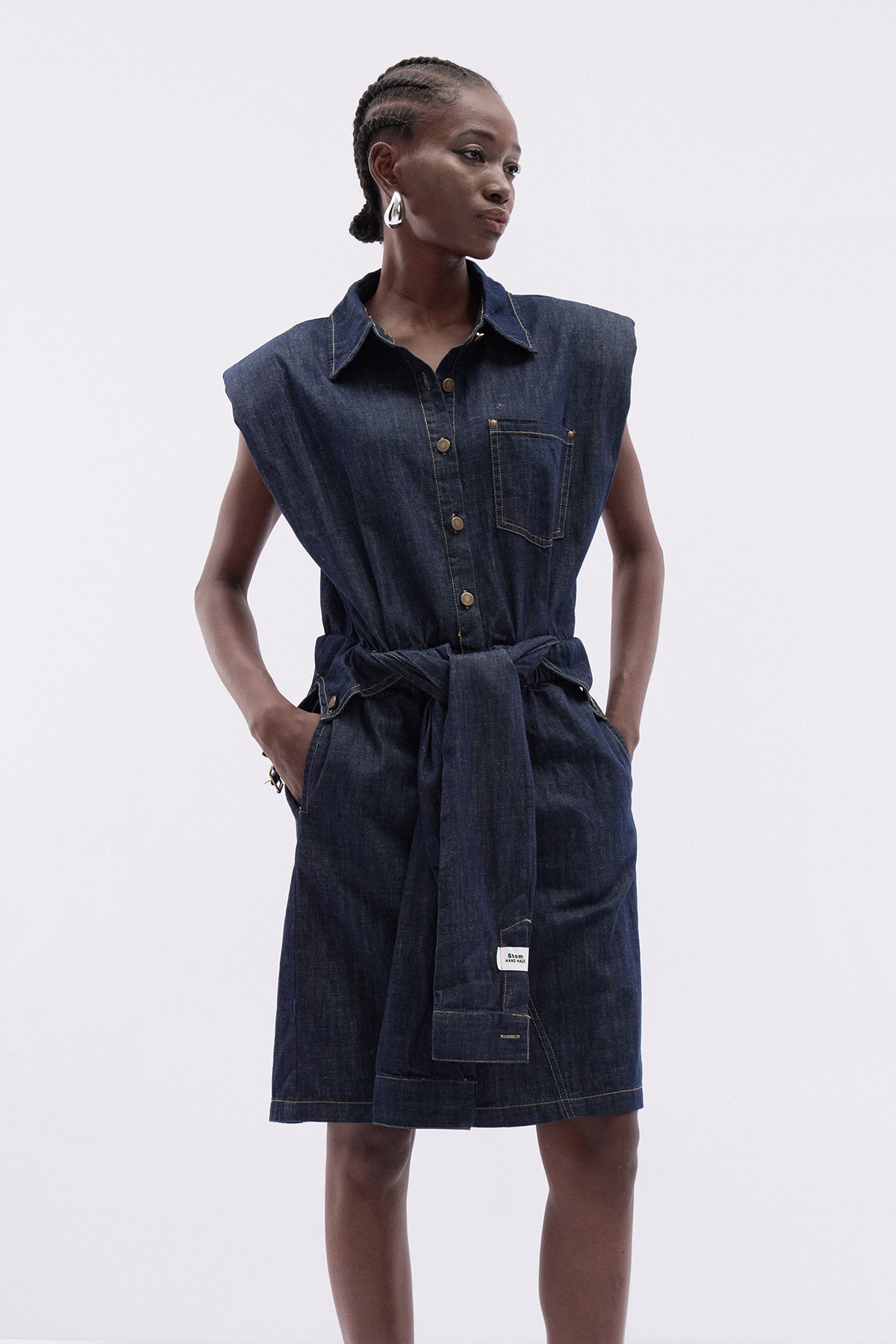Katsurou Sleeveless Tie Up Denim Mini Dress