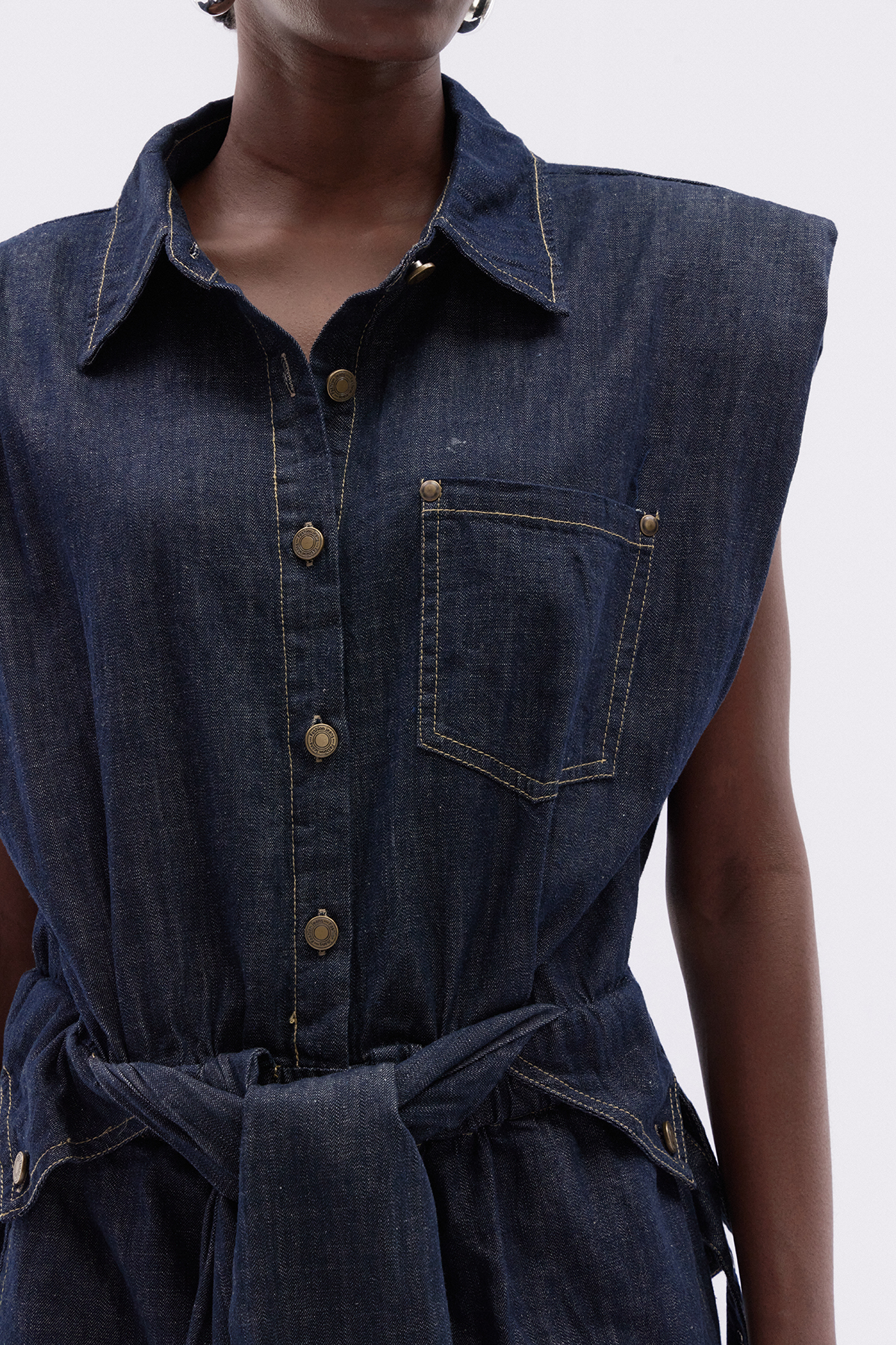 Katsurou Sleeveless Tie Up Denim Mini Dress