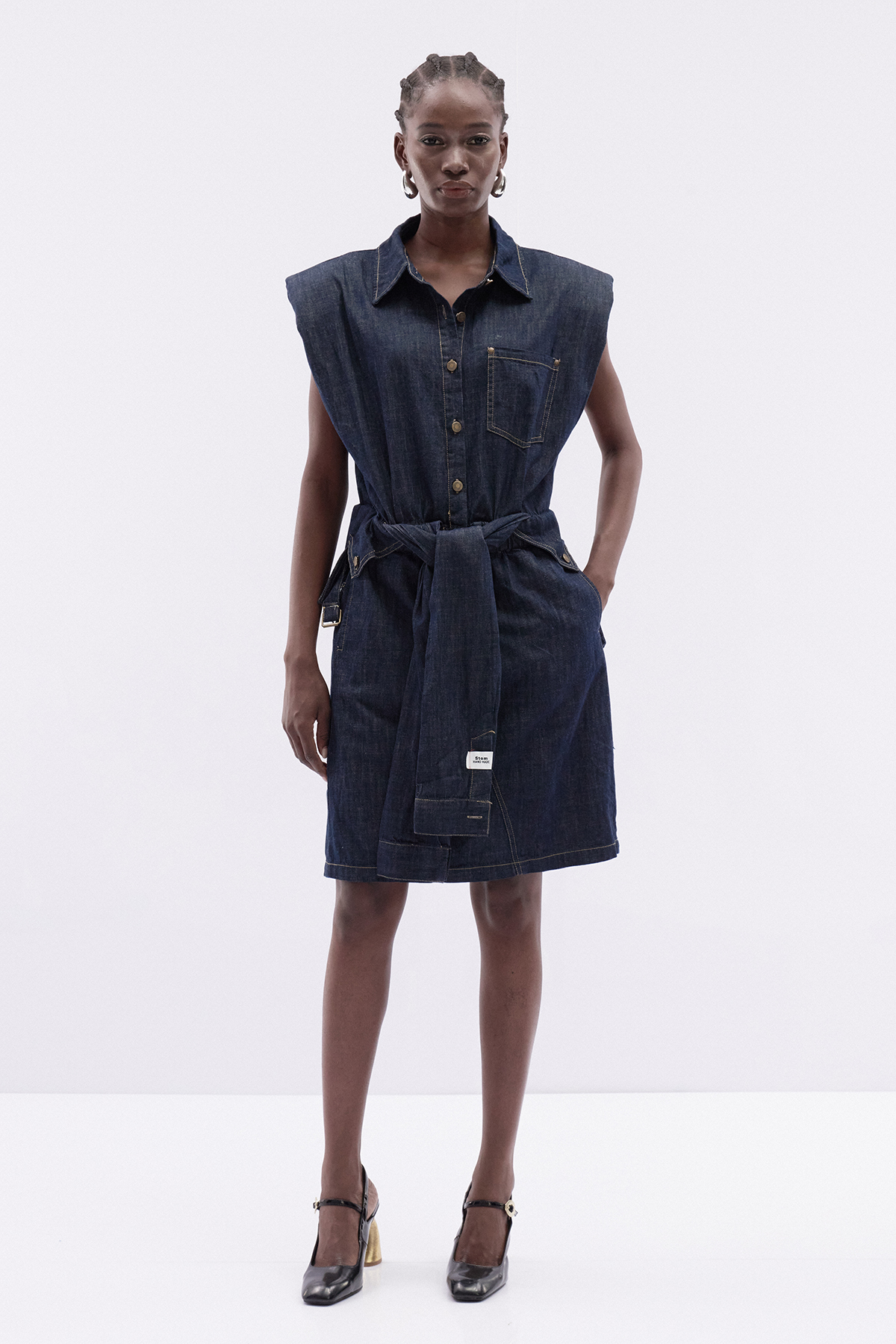 Katsurou Sleeveless Tie Up Denim Mini Dress