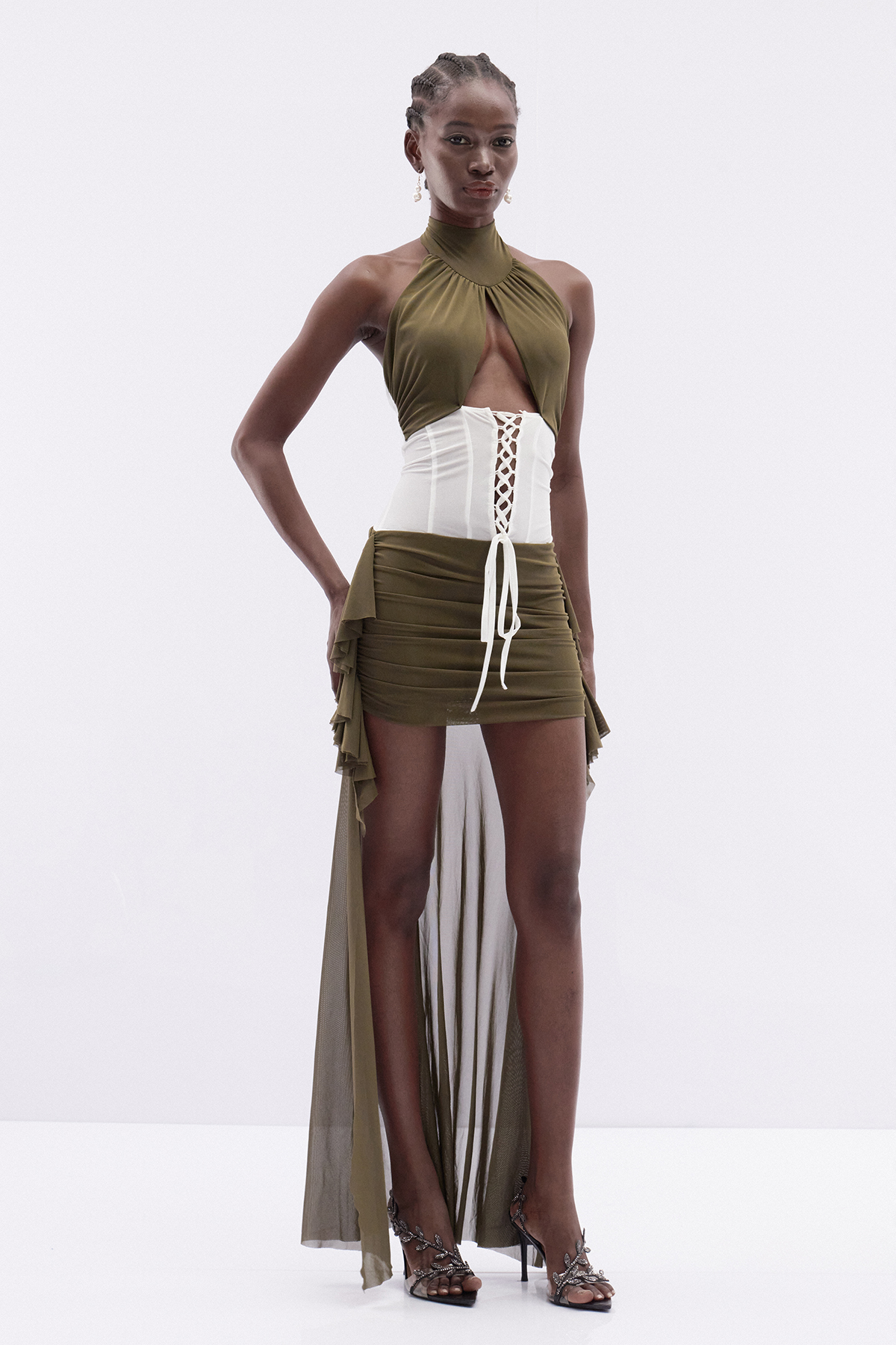 Katungi Backless Lace Up Mini Dress