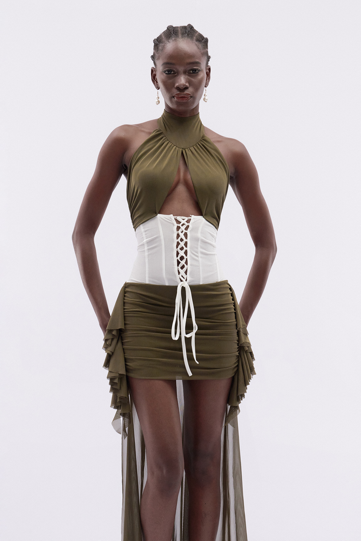Katungi Backless Lace Up Mini Dress