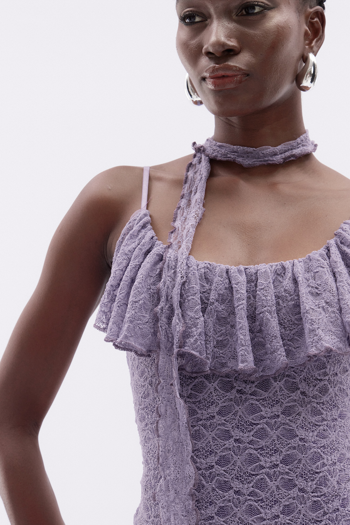 Katya Ruffle Lace Mini Dress