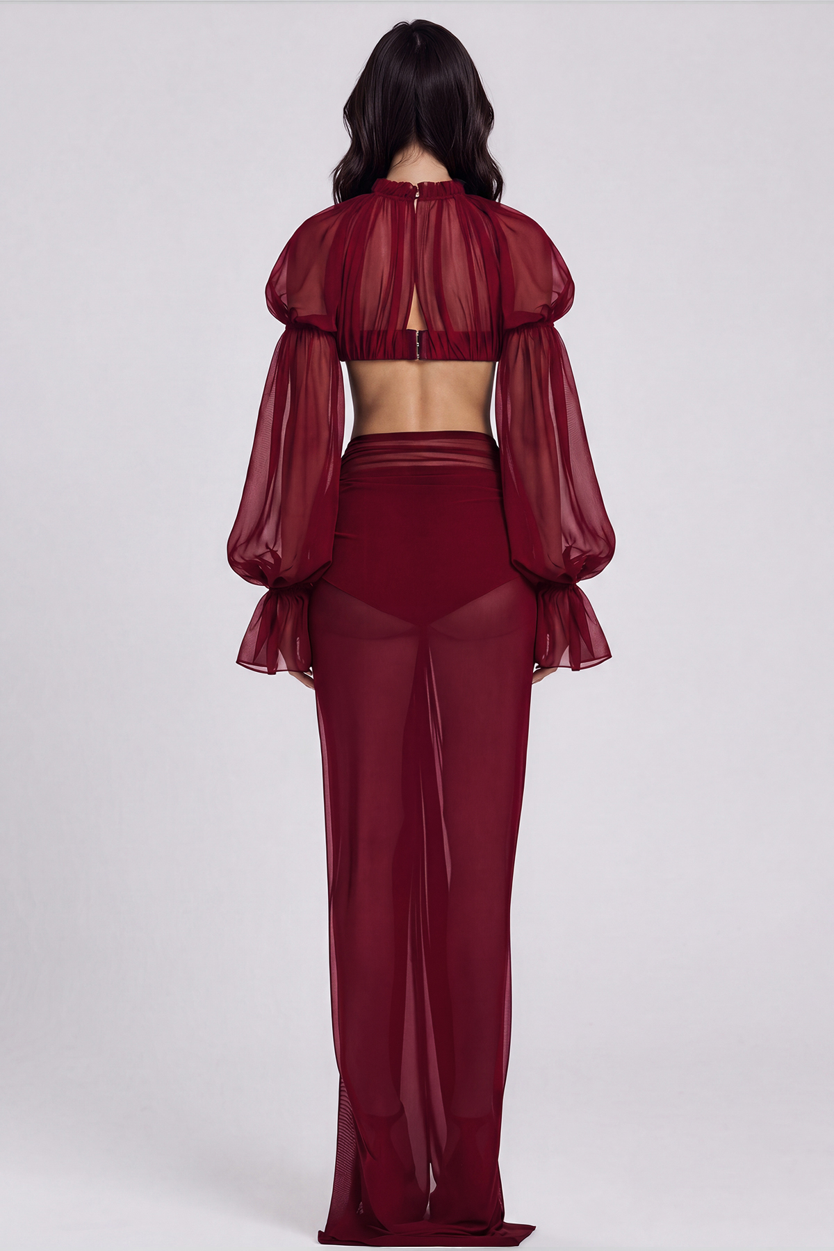 Katz Crop Mesh Ruch Skirt Set In Red