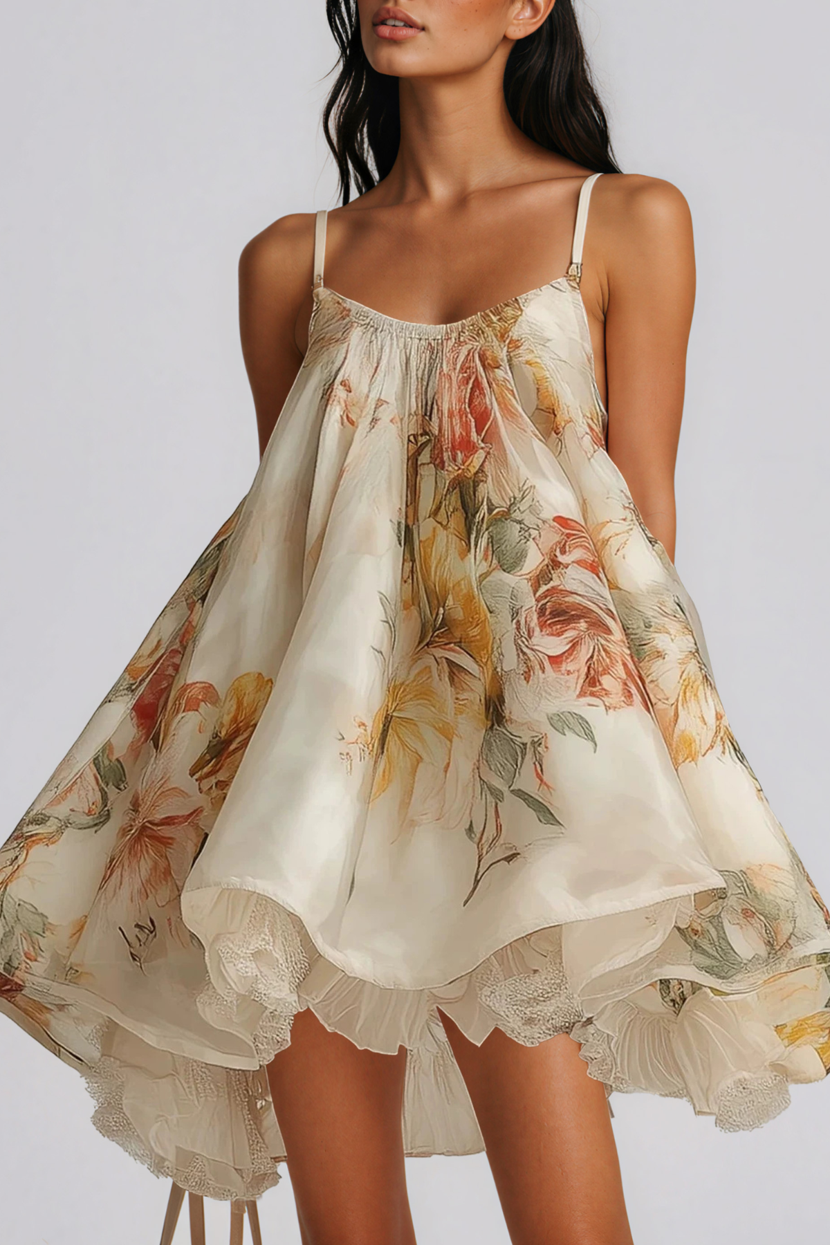 Kaui Spaghetti Floral Puffy Mini Dress